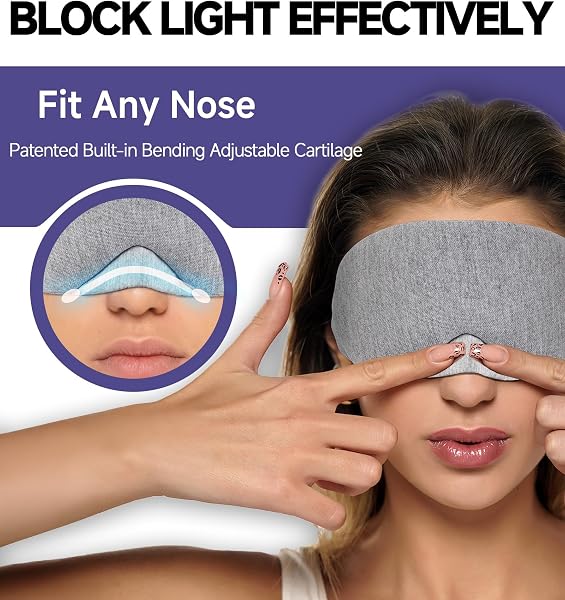 Mavogel Cotton Sleep Eye Mask - Updated Design Light Blocking with Adjustable Nose Bridge, Soft and Comfortable Night Eye Mask for Men Women, Eye Blinder for Shift Work, Includes Travel Pouch, Grey - 2