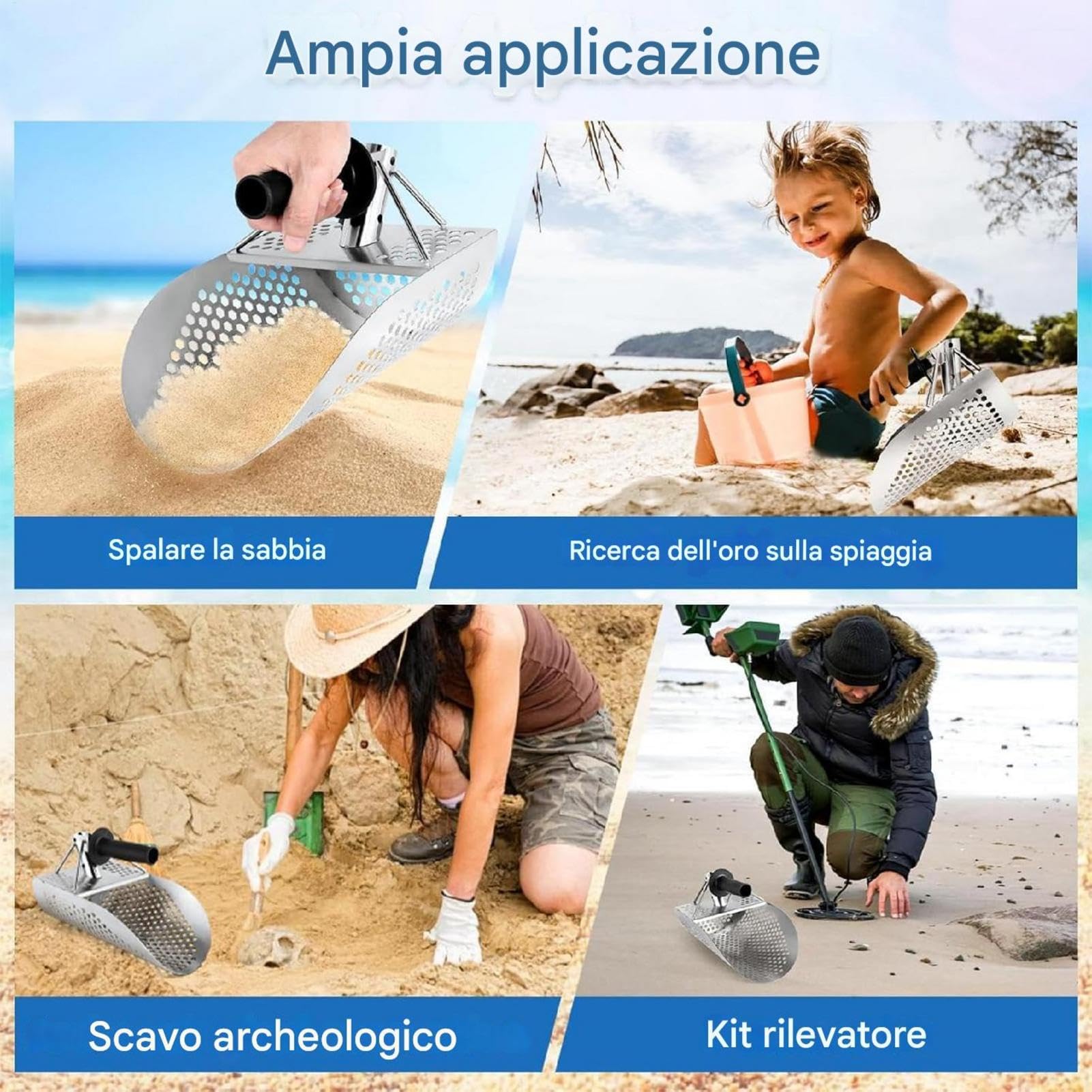 Pala para detector de metales - Pala para tamiz de , pala para excavación de playa | Herramienta para la detección de metales de acero inoxidable, pala para tamizar la rápidamente, pa | Accesorios de detección de metales resistentes de acero inoxidable, p