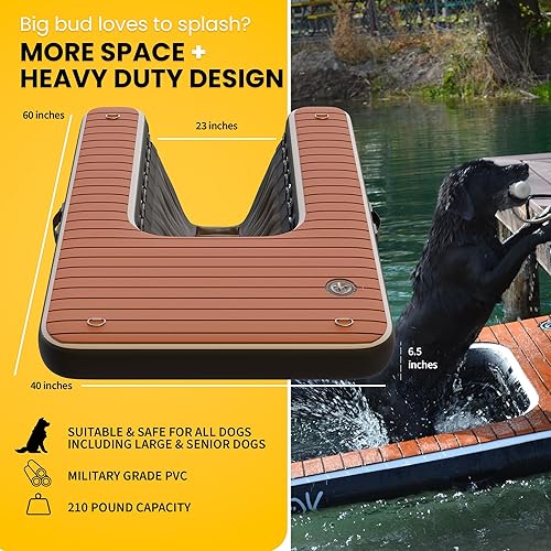Miniatura 4 de DOK Dog-DOK - Plataforma de muelle inflable acceso seguro y fácil al agua para perros de hasta 230 libras espuma EVA antideslizante flotante con