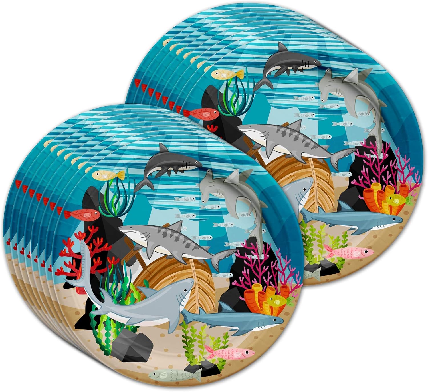 Shark Birthday Party Supplies - Ocean Animal Theme Party Supplies - Coral Reef Party Supplies | Tableware Set Includes Plates, Napkins and Cups | Kit for 16 image 2