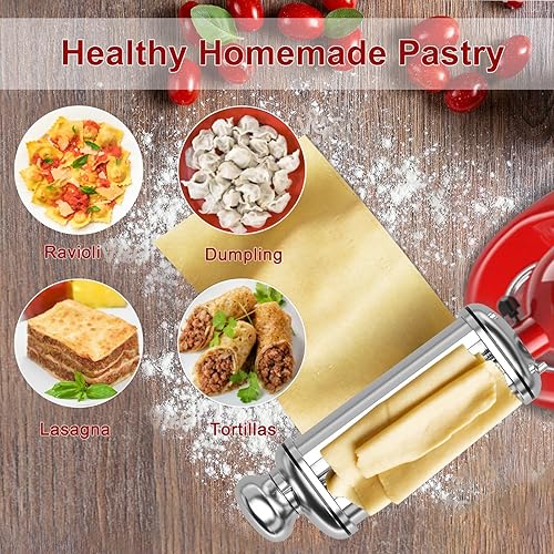 Miniatura 3 de Accesorio para hacer pasta para todos los mezcladores de pie KitchenAid, accesorio de rodillo de pasta de acero inoxidable con 8 pomos de grosor