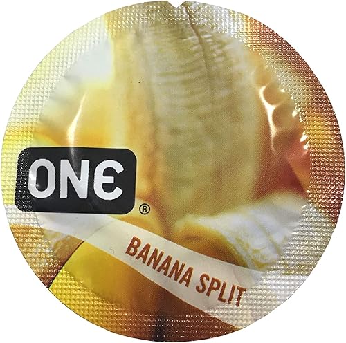 ONE - Paquete de condones con sabor a banana dividida con una elegante funda de bolsillo de latón condones de látex saborizados 12 unidades