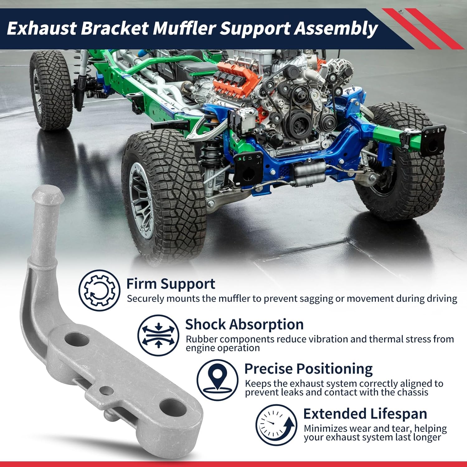 Rear Left & Right Exhaust Bracket Muffler Support Assembly Fits for Dodge Ram 1500 2019-2025, 5.7L 6.2L,Replace 68275662AB 68395841AA (with 2Pcs Hanger Rubber)
