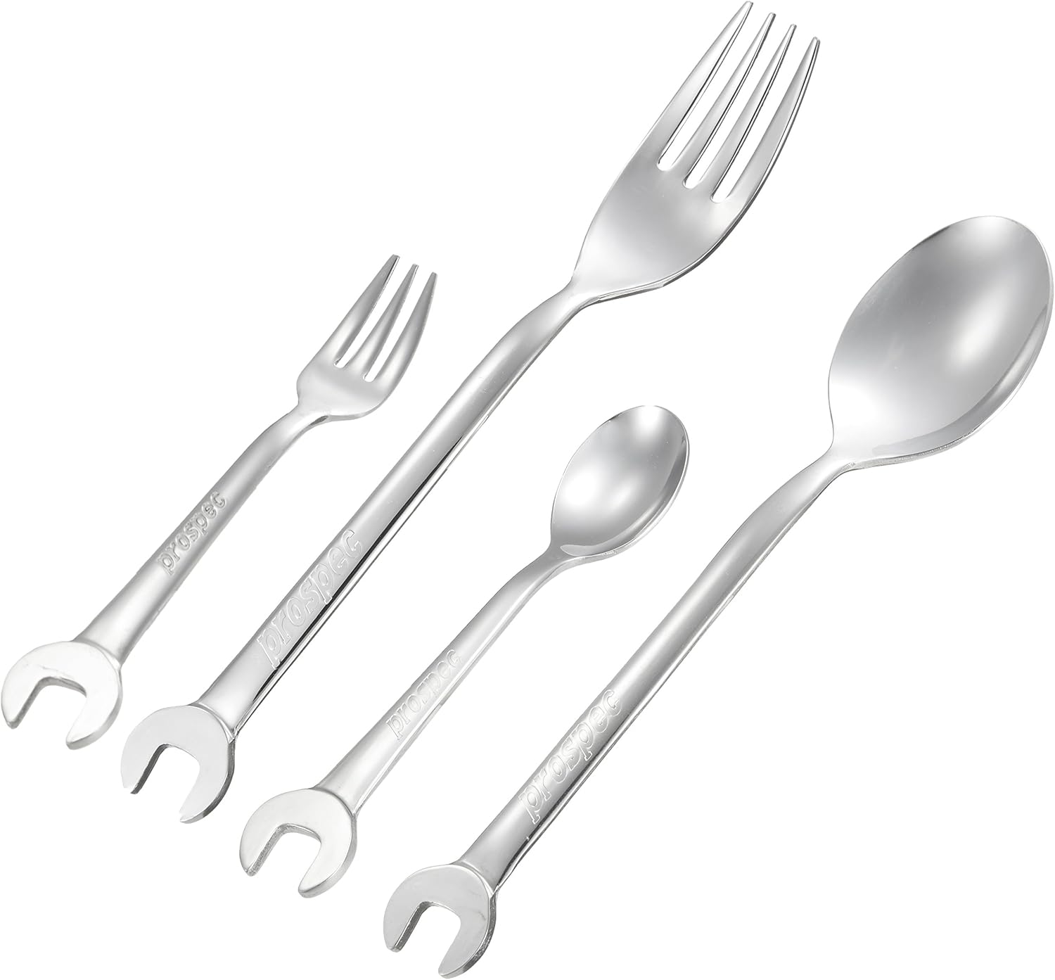 Prospec Tool Shaped Spoons & Forks, Large and Small, Set of 4