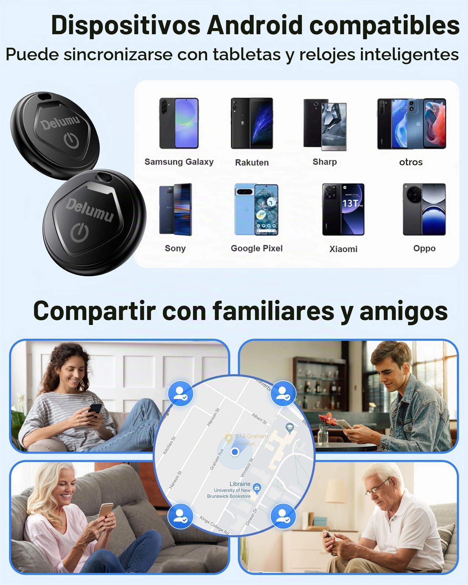 Android Smart Tracker Tag, 4 Pack Buscador de Objetos Bluetooth Funciona