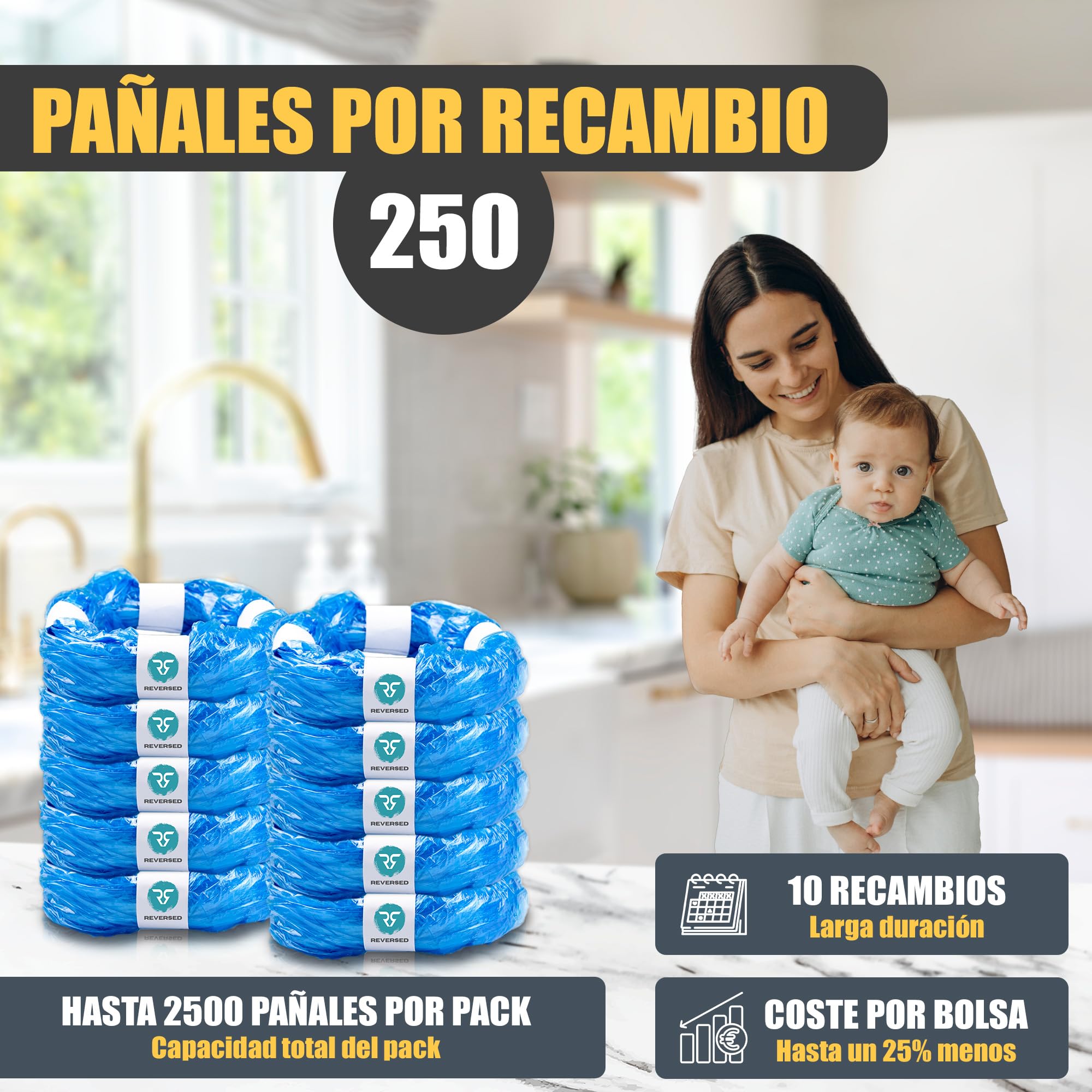 REVERSED® 10 Recambios para Papelera de Pañales, Tommee Tipee Recambios - EVOH 7 Capas HDPE - Perfume de Limón - Compatible Tommee Tippee Sangenic, Twist & Click y Angelcare
