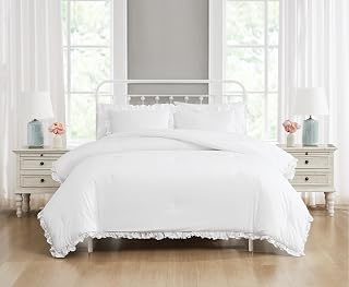 The Farmhouse by Rachel Ashwel Ruffled Washed Cotton Comforter Set White Cotton 3-Piece Full/Queen, Modern Farmhouse Themed, for Men and Women, Oeko-TEX Certified Confidence