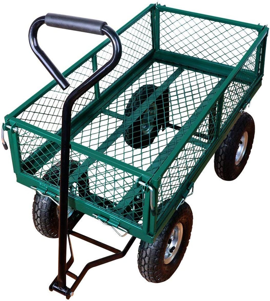 Yardeen Laguna Steel Wagon Cart Wheelbarrow Trailer Heavy Duty Outdoor Large Lawn Cart Garden Trolley Color Green