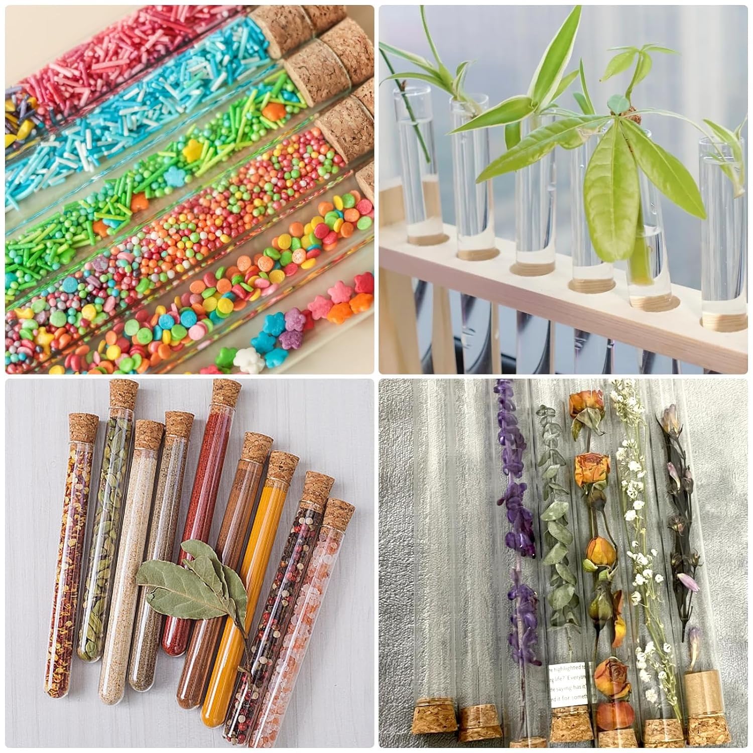 Szklane probówki, mini szklane butelki słoiki, 10 szt./partia średnica 12 mm ~ 35 mm szklane przezroczyste okrągłe dno pojemniki probówki z korkiem do majsterkowania, użytku laboratoryjnego, dekoracji