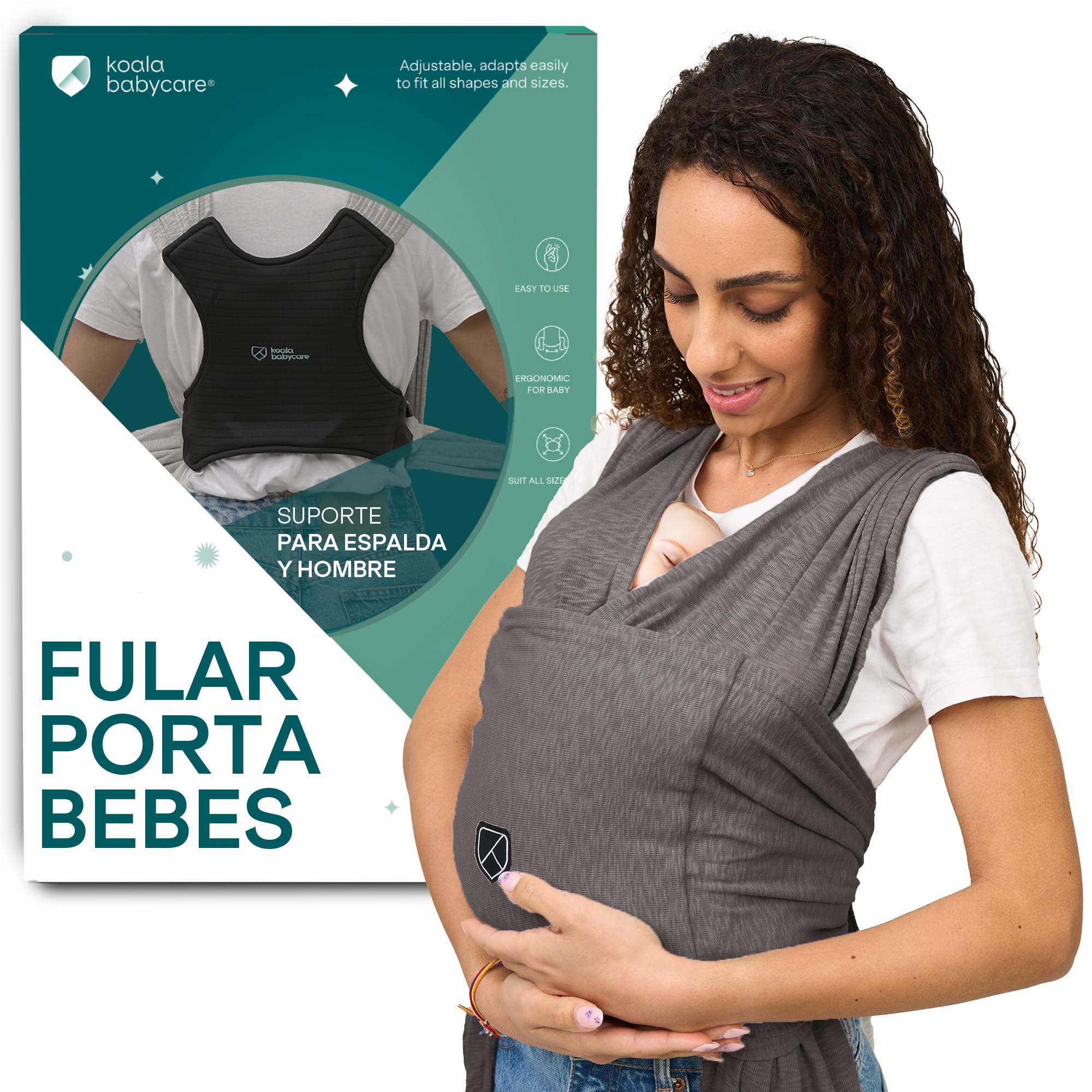 Koala Babycare - Bufanda de transporte ajustable, unisex, ajustable y de hasta 9 kg, diseño registrado KBC®, color gris