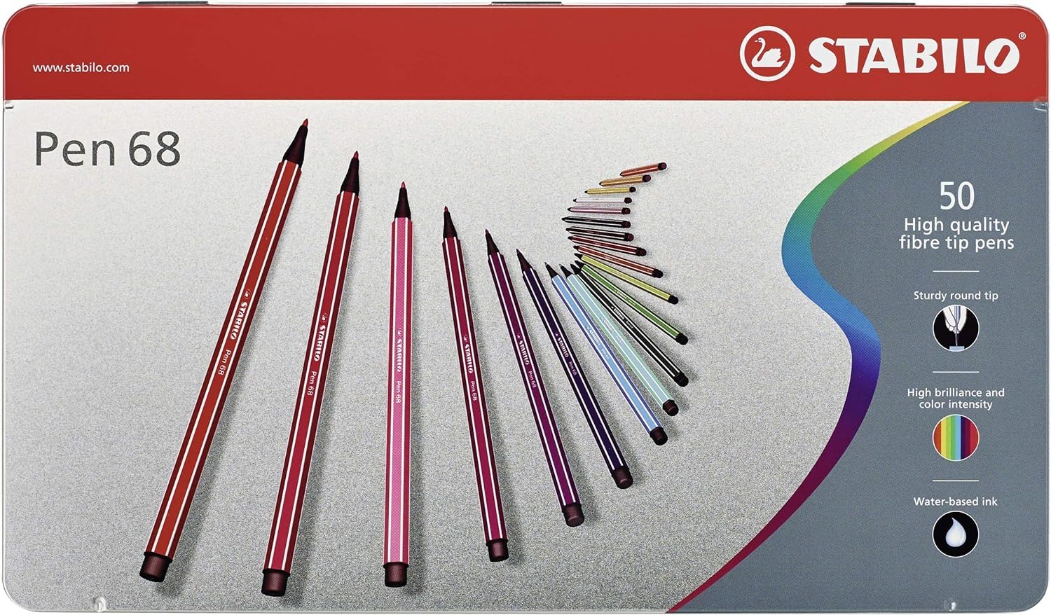 STABILO Premium-Filzstift Pen 68-50er Metalletui - mit 46 verschiedenen Farben - 6er Metalletui - 2x silber, je 1x gold, kupfer, metallic blau, metallic grün
