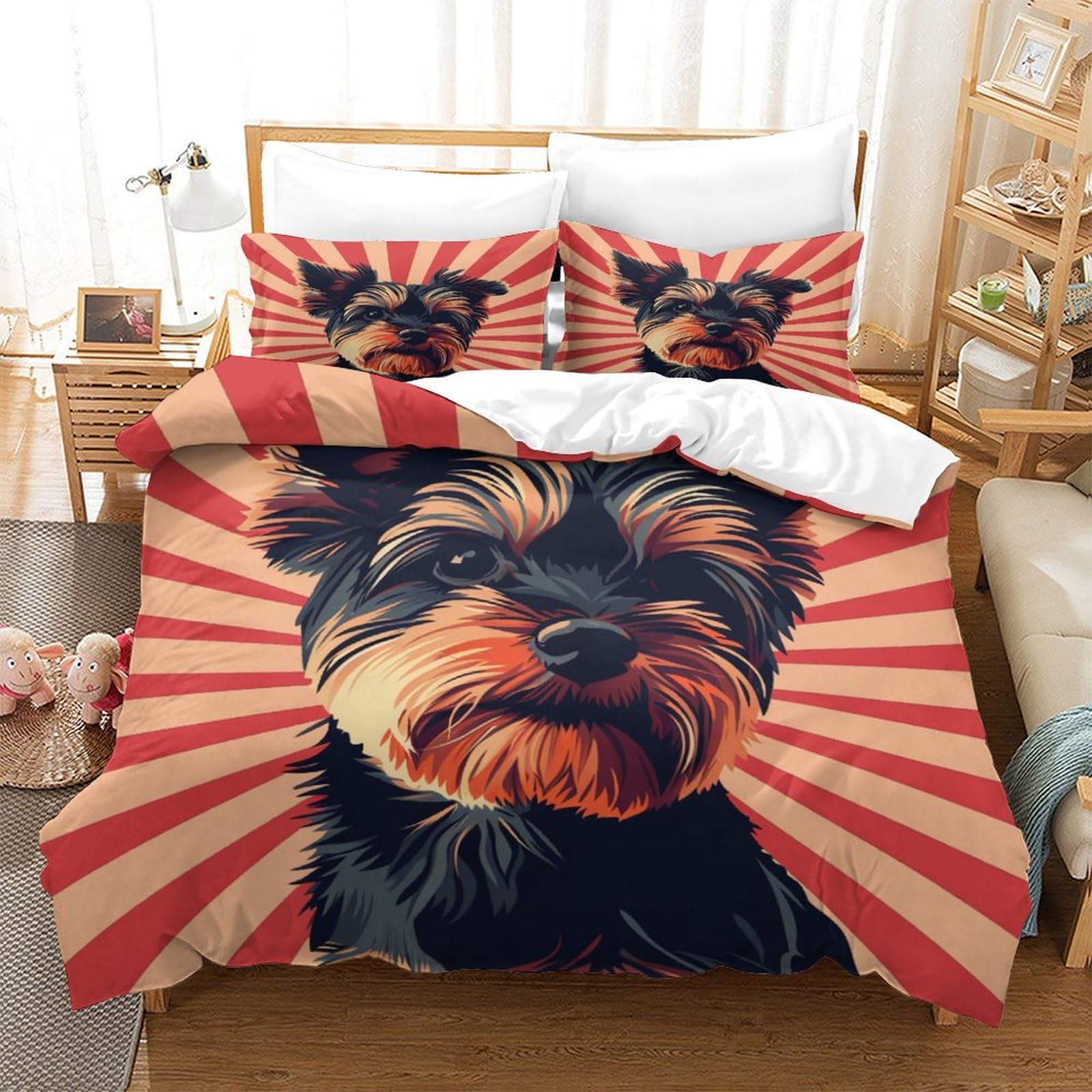 P1S9U7W5Y Artistic Dog 3D Printed 3 Piece Microfiber Duvet Cover Set Bedroom Decor Dog Bedding Set for Adults Teens King（220x240cm）