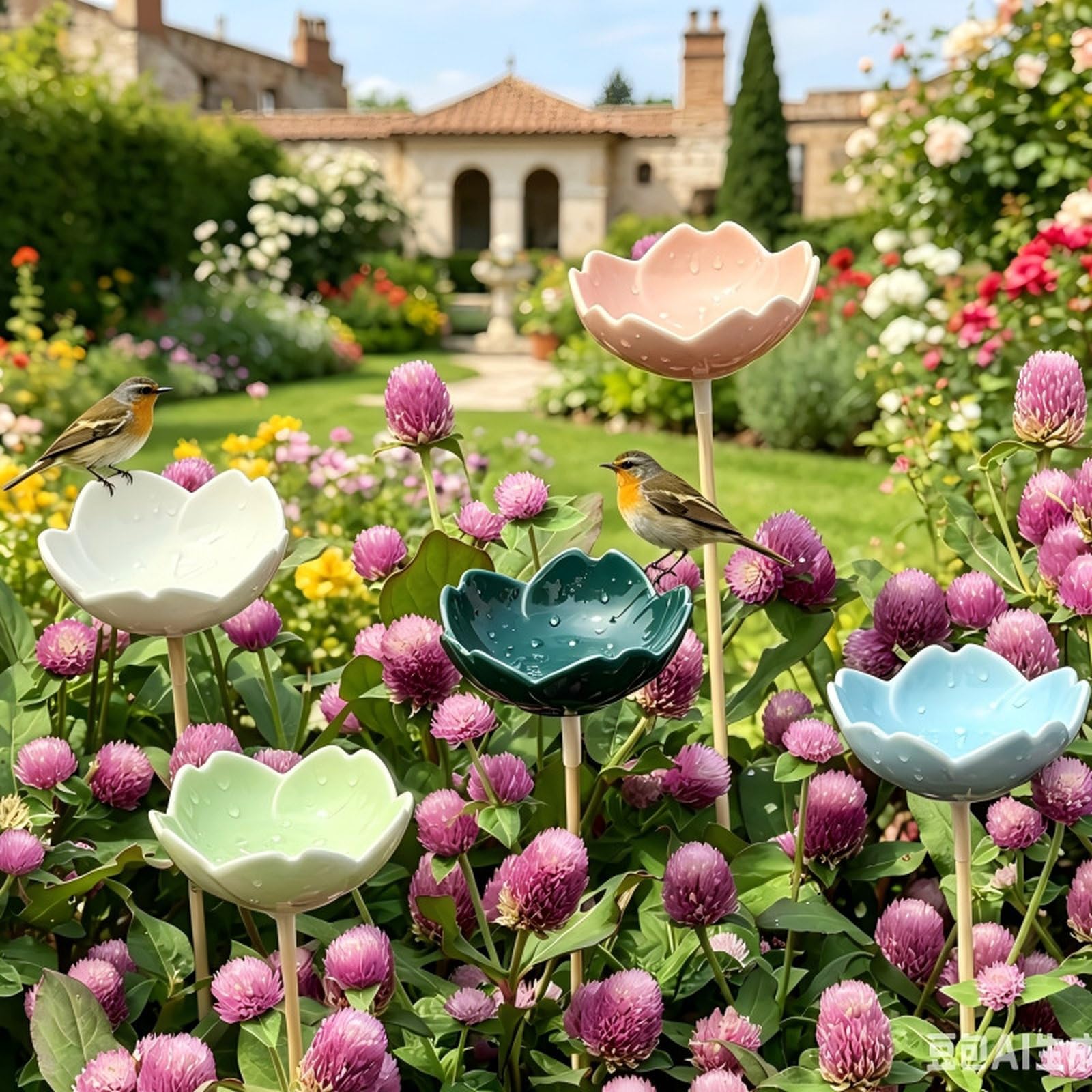 5 Stück Bienentränke Keramik, Insektentränke, Bienentränke für Den Garten, Bienenbar Wassertränke Mit Stecker Kreative Blüte Gartenstecker Geschenk Futternapf für Honig, Spenders (5 Stück)