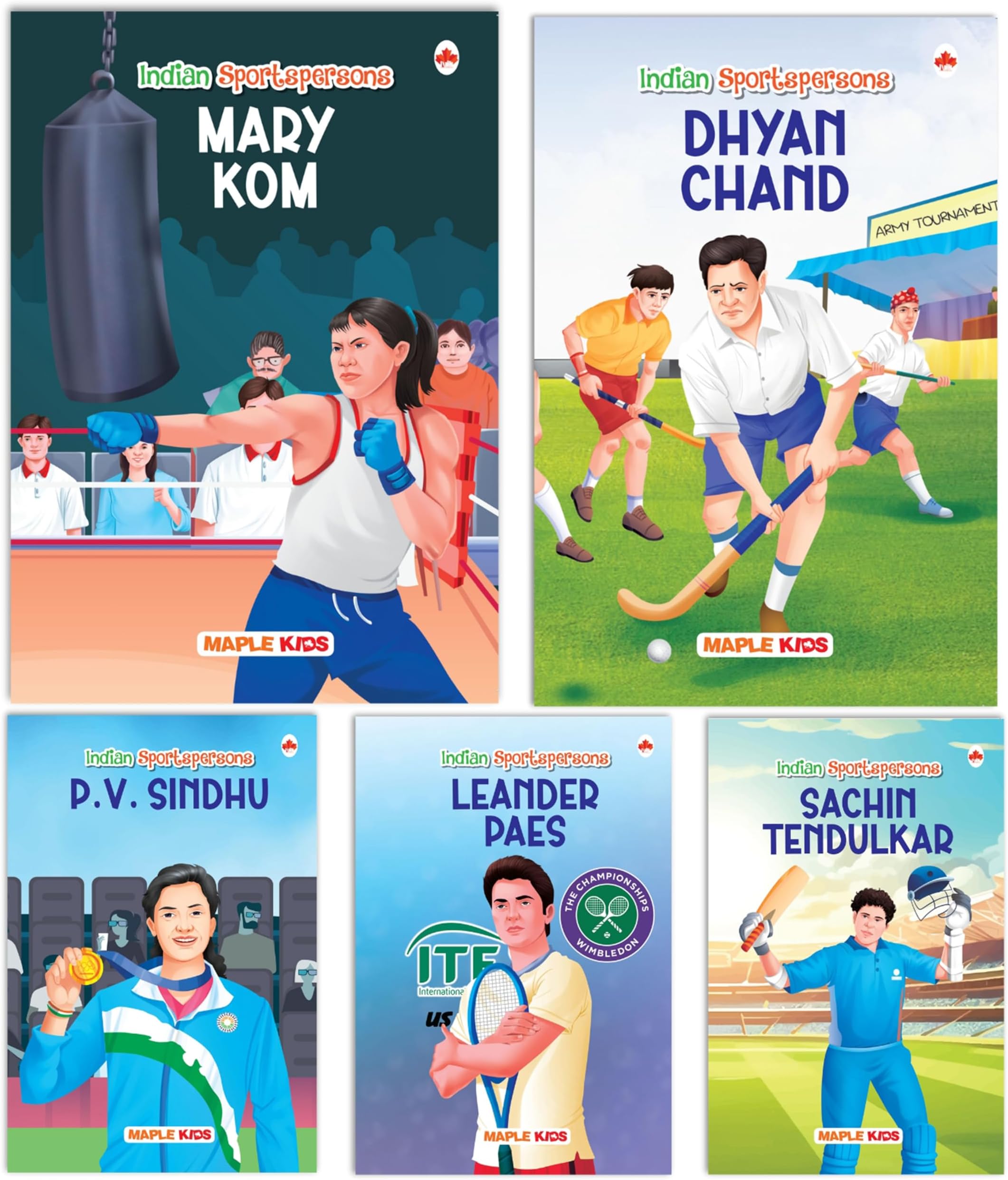 Story Books for Kids - Indian Sportspersons - Men - Women (Illustrated) (Set of 5 books) - Biographies for Children - Age 6 + - Dhyan Chand, Mary Kom, Sachin Tendulkar, Leander Paes, P. V. Sindhu