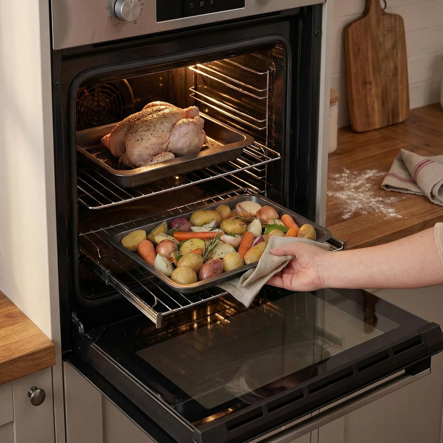 Russell Hobbs Stackable 7-Piece Bakeware Set – 2 Layer PPG Skandia Extreme Non-Stick, Baking Tray, Roaster, Square & Rectangle Pans/Trays, Carbon Steel, Stainless Steel Cooking Rack, Dishwasher Safe