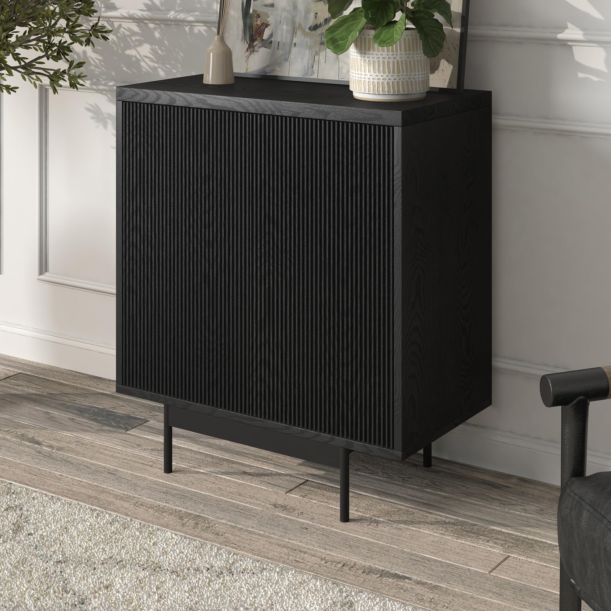 Henn&Hart 28 Inch Wide Rectangular Accent Cabinet - Natural Black Finish, Adjustable Shelf For Living Room, Office - View #2