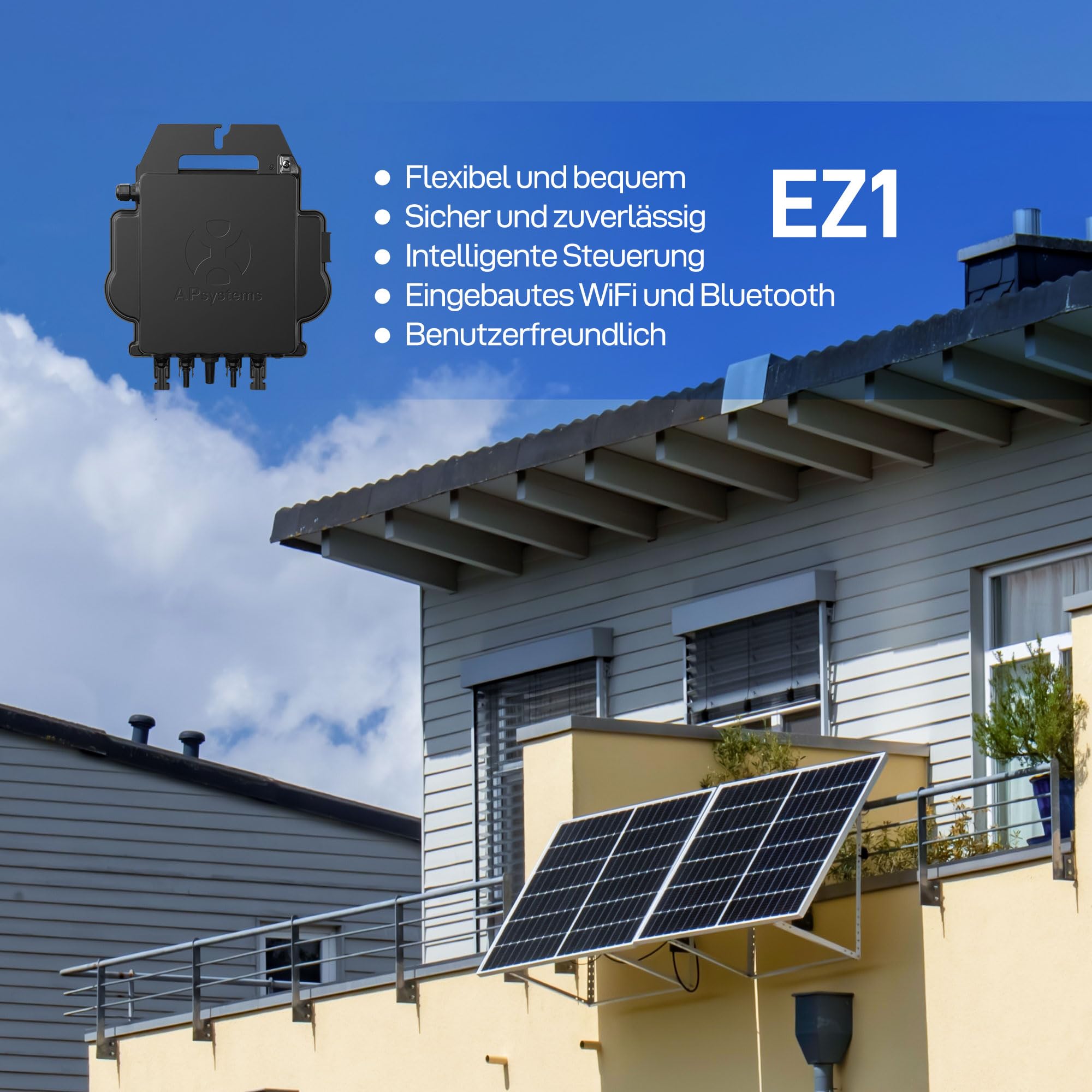 ALLDREI® Wechselrichter EZ1-M, 600W/800W updatefähig, inkl. integrierter WLAN & Bluetooth Überwachung, Mikro Wechselrichter für Balkonkraftwerk, ohne AC Kabel, 0% MwSt.