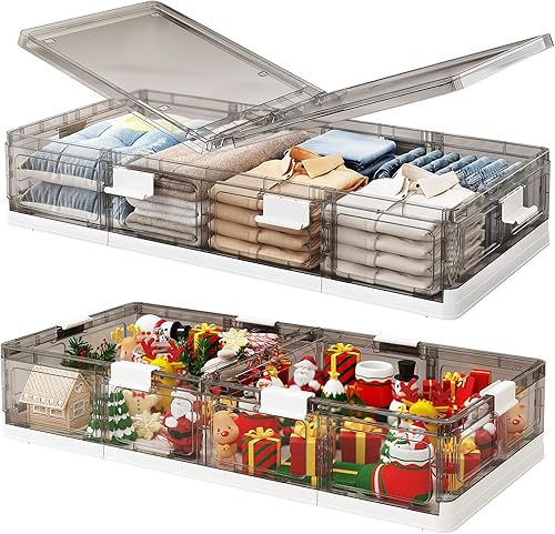 Miniatura 10 de Kitstorack 2 Pack Cajas de Almacenamiento de Plástico Debajo de la Cama con Tapas y 8 Ruedas Pre-instaladas, Contenedores Debajo de la Cama de