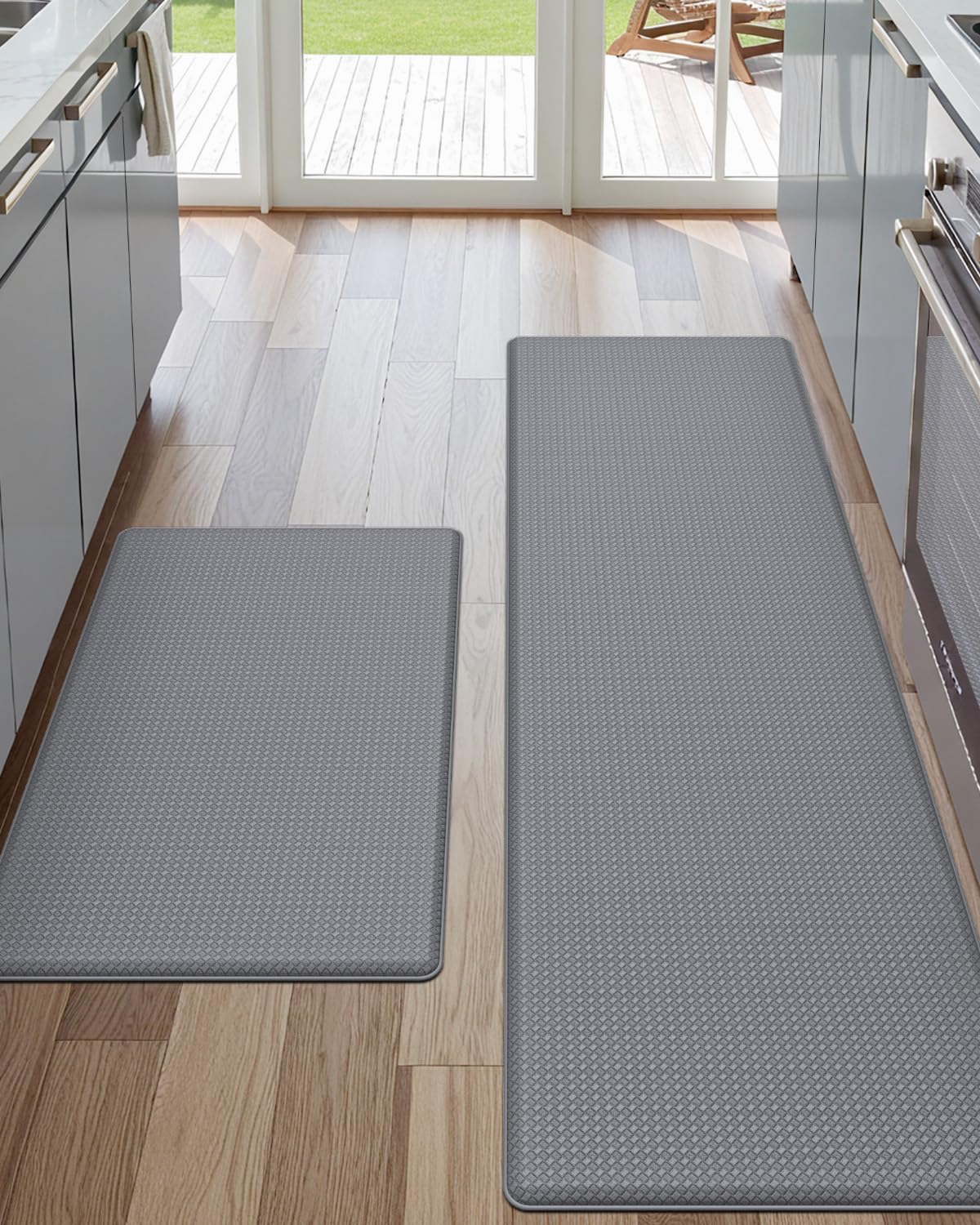 Kitchen Floor Mats Cushioned Anti Fatigue,17x29+17x59, Standing Runner Rug Waterproof, Comfort Memory Foam Padded for Front Sink Laundry Set of 2, Grey