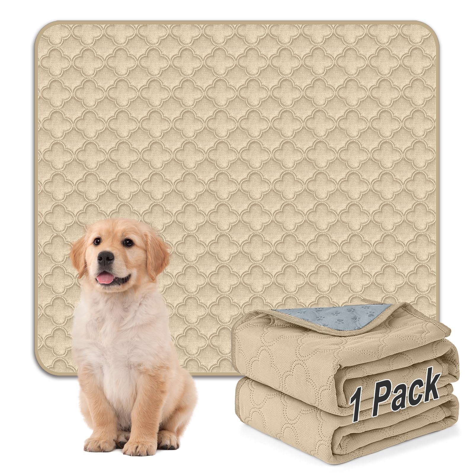 FunFurry Washable Pee Pads for Dogs - 1 Pack Reusable Pee Pads，Waterproof Puppy Pads，Pet Training Pads，Super Absorbent with Dog Paw Shape Non-Slip Backing (Cream, 72" X 72" - 1 Pack)