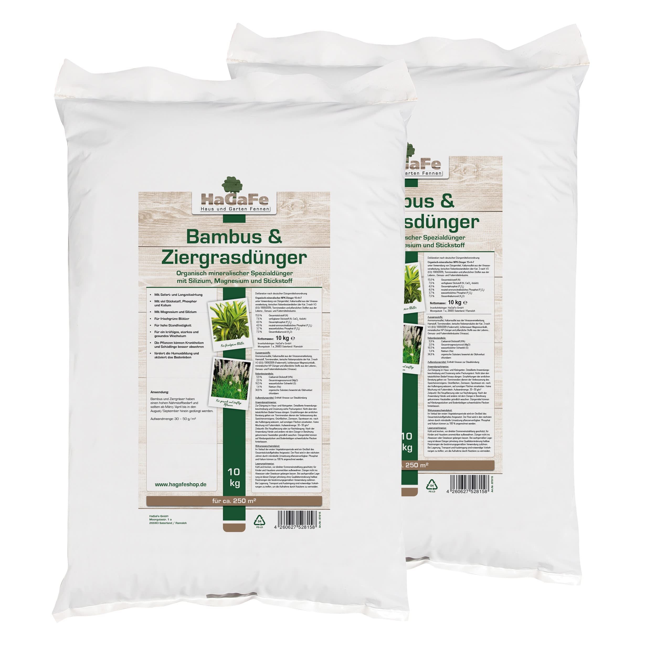 Bambusdünger & Ziergrasdünger Spezialdünger Dünger mit Silizium Magnesium Stickstoff (20 kg (2 x 10 kg))