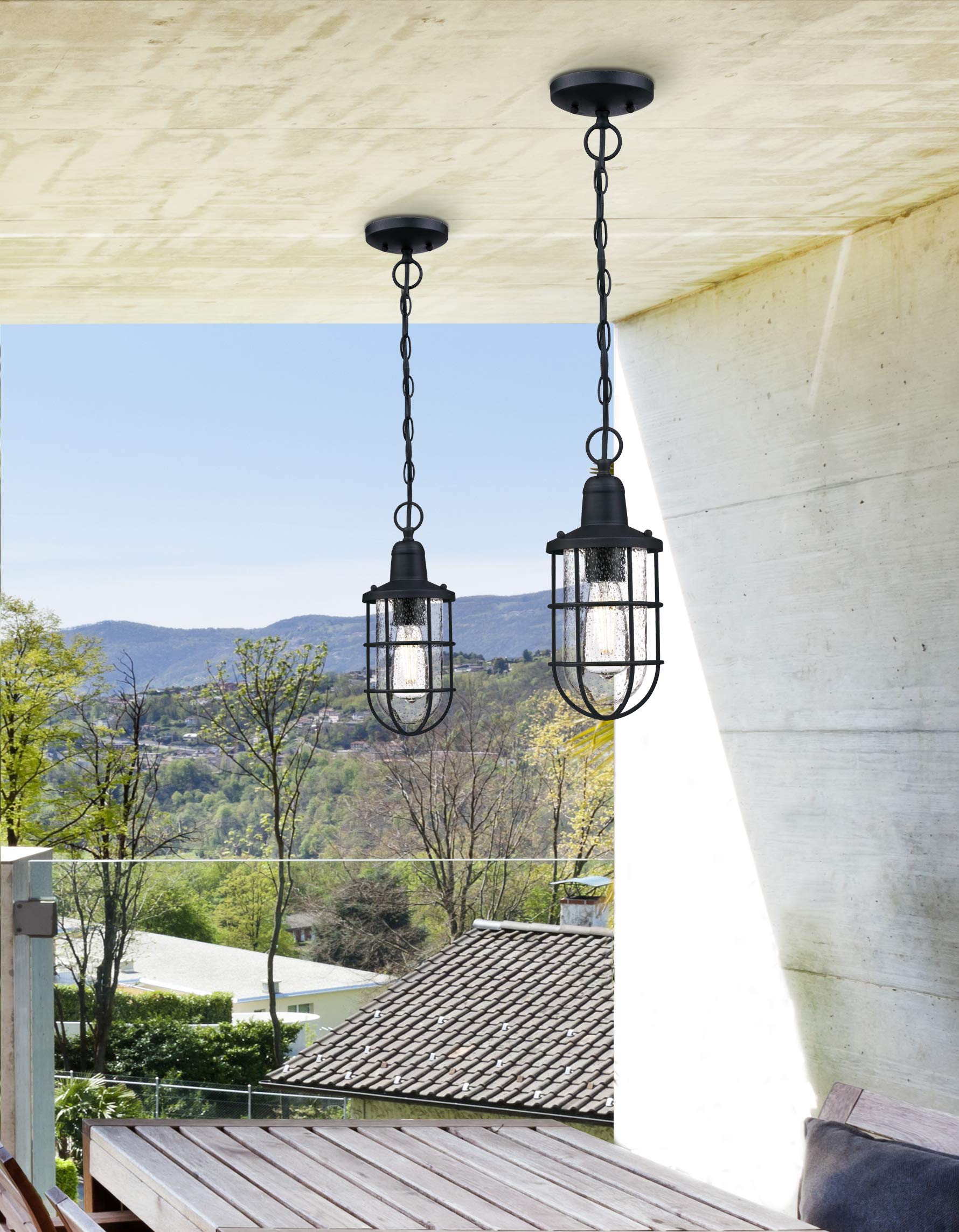 Westinghouse Lighting 6334840 Luminaire suspendu d'extérieur Crestview à une lampe, finition en noir texturé avec verre granuleux clair