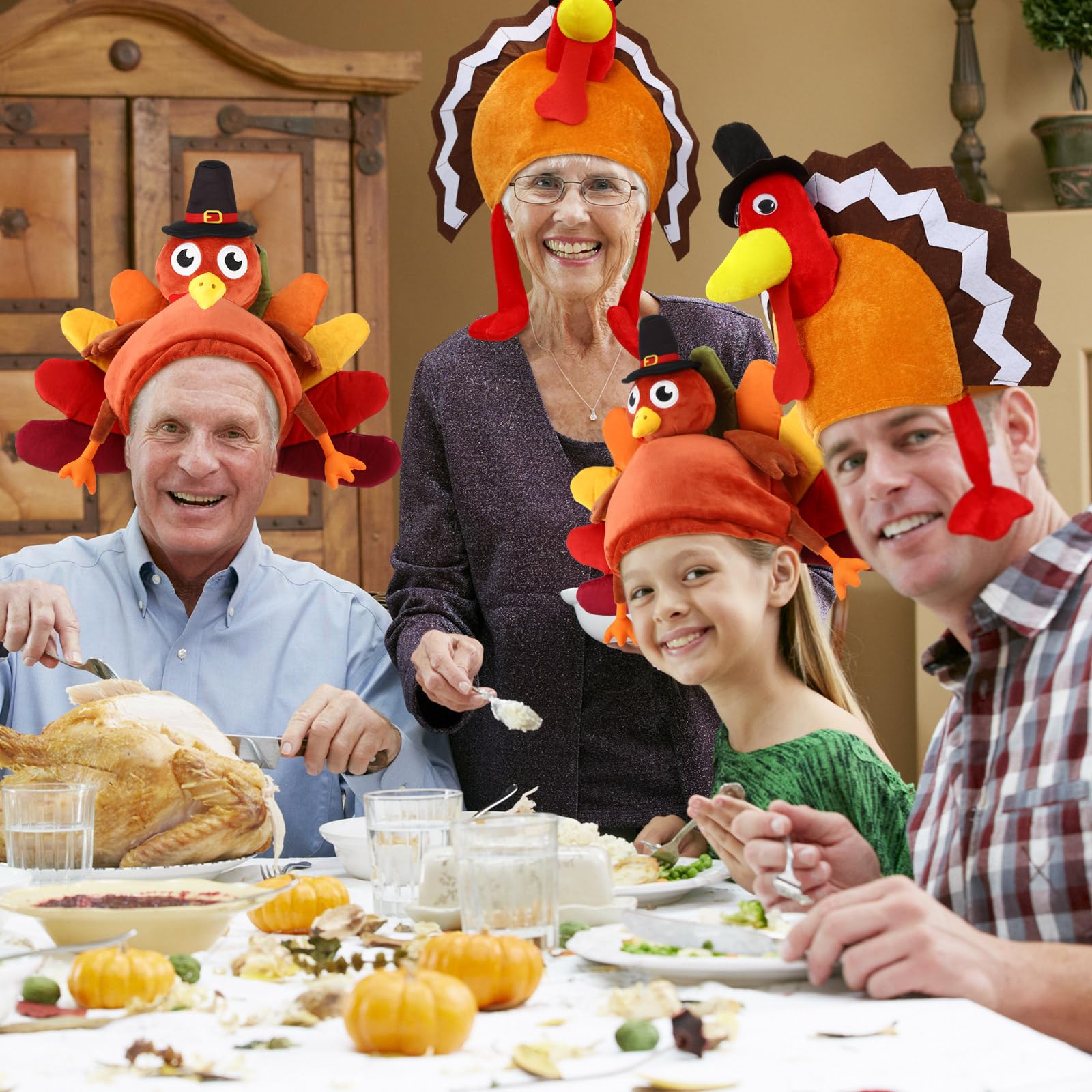 Liitrsh 8 Pcs Thanksgiving Turkey Hats Silly Turkey Cap for Thanksgiving Turkey Trot Night Event Dress Up Role Play Carnival Party Cosplay Costume Accessories