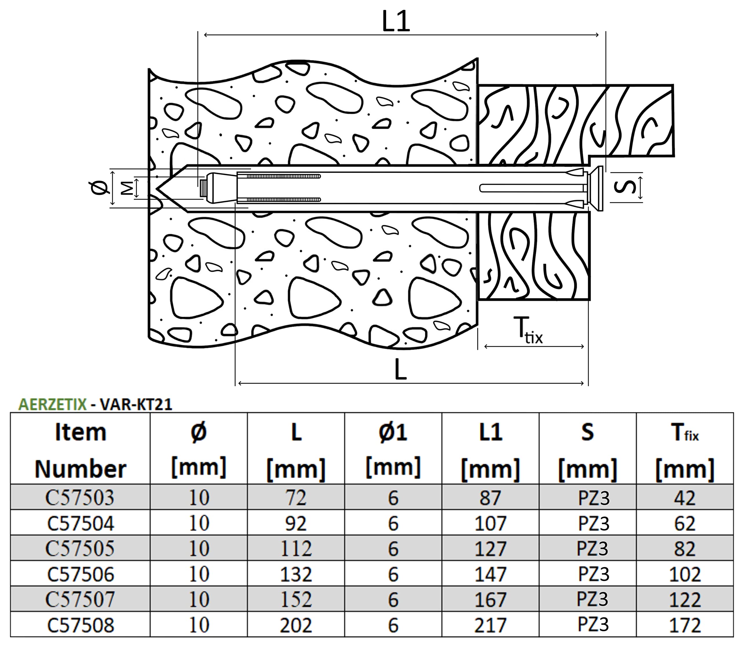 Tasselli Di Ancoraggio AERZETIX - 10 Pezzi Ø16x50mm Per Bulloni M12 | Per Cemento E Pietra
