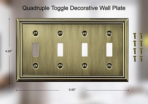 Vista 21 de Adler - Placa de pared de metal para interruptor de luz dúplex de palanca/dúplex, paquete de 2 unidades de latón antiguo, cubierta de salida