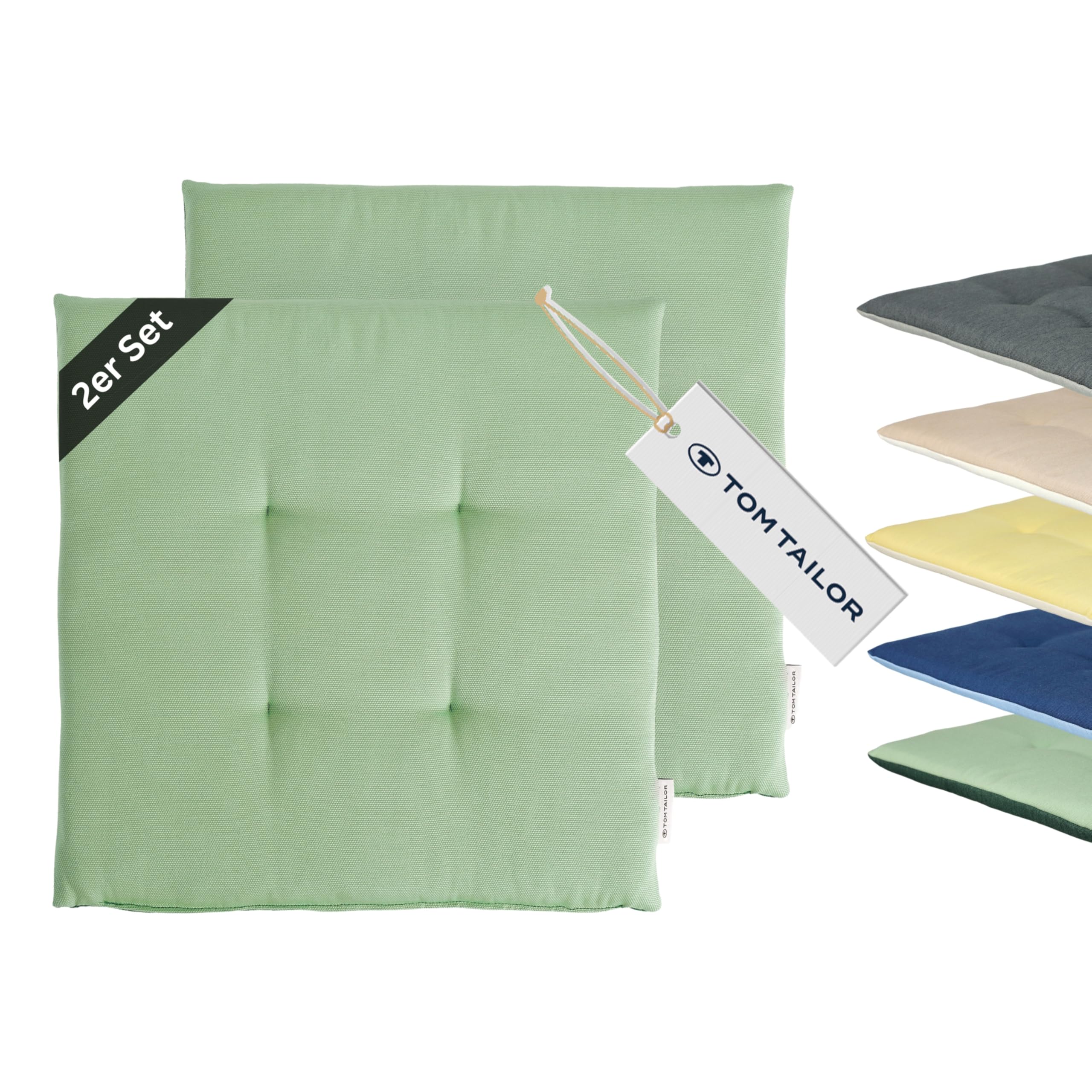 TOM TAILOR Set di 2 cuscini per sedia, comodi cuscini da 40 x 40 cm, lavabili per sala da pranzo, sedia da ufficio, panca, pavimento e mobili da giardino, certificato Oeko Tex