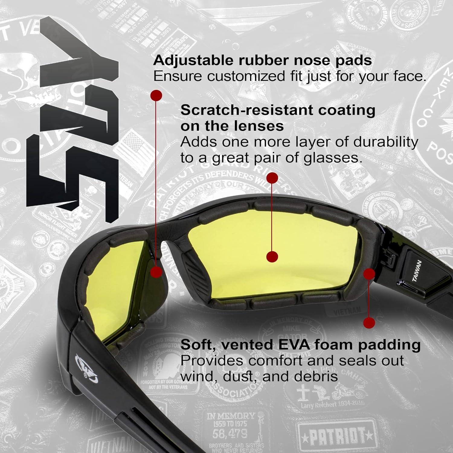 Global Vision Sly Yellow Foam Padded Motorcycle Sunglasses for Bikers Moped ATV Quad - Image 2