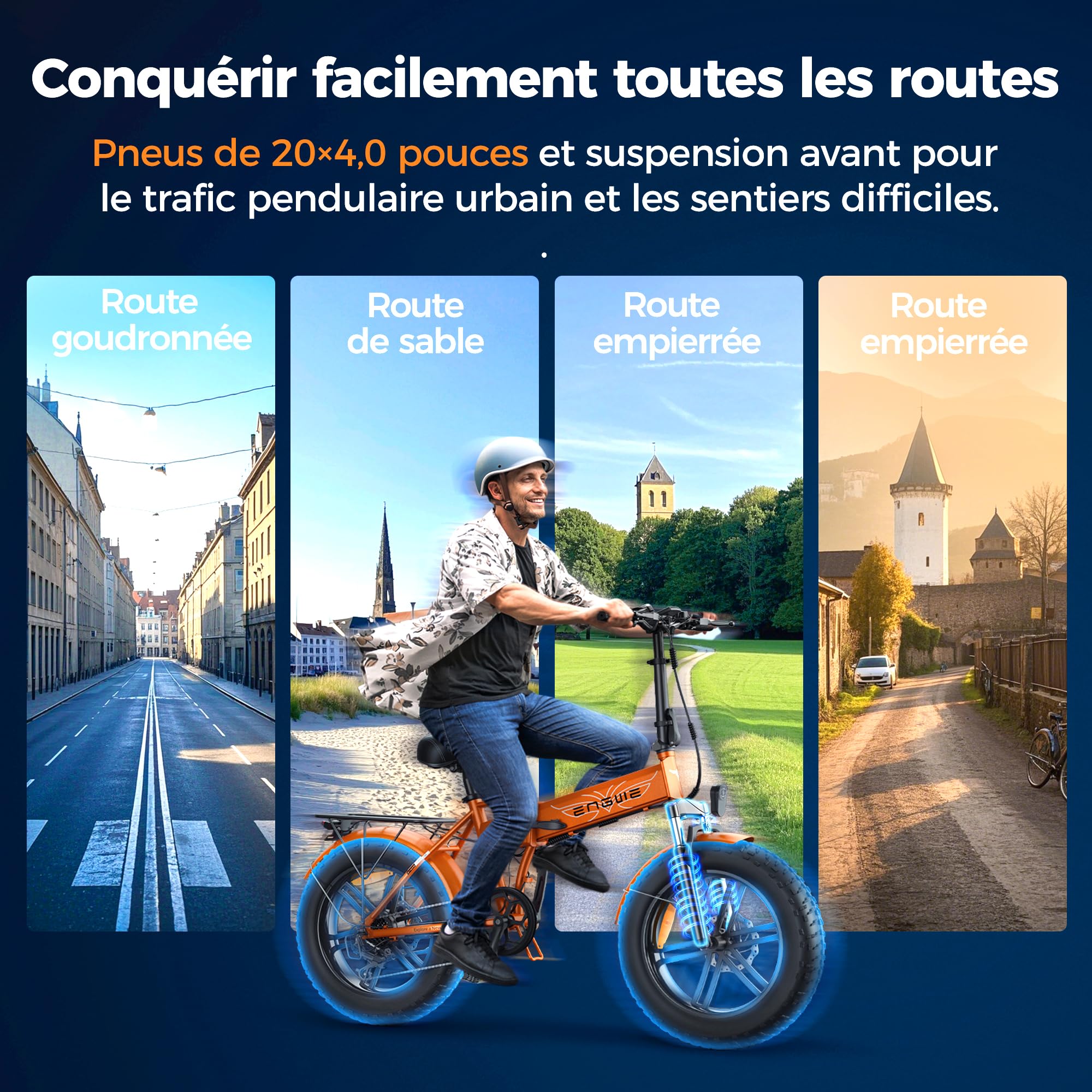 ENGWE Vélo Électrique Pliable, Batterie 48V 13Ah Amovible, Autonomie de 50-120 km，20'' ×4.0'' Fat Tire 7-Speed E-Bike for Any Terrain, EP-2 Boost
