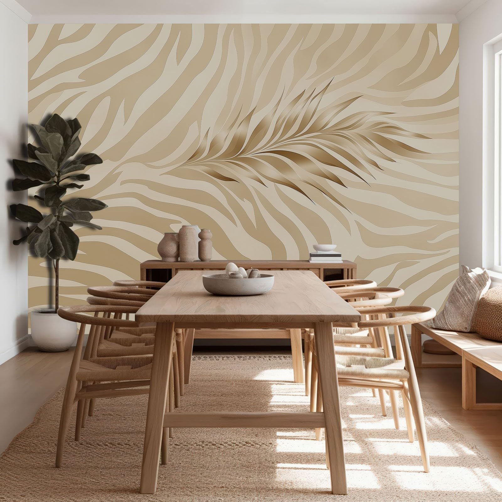 Papel Tapiz Fotográfico Efecto 3D Minimalismo Elegante Animal Cebra, Beige Papel Pintado Tejido No Tejido 300 x 210 cm (An x Al) - Decorativos Murales para Pared Salón y Dormitorio