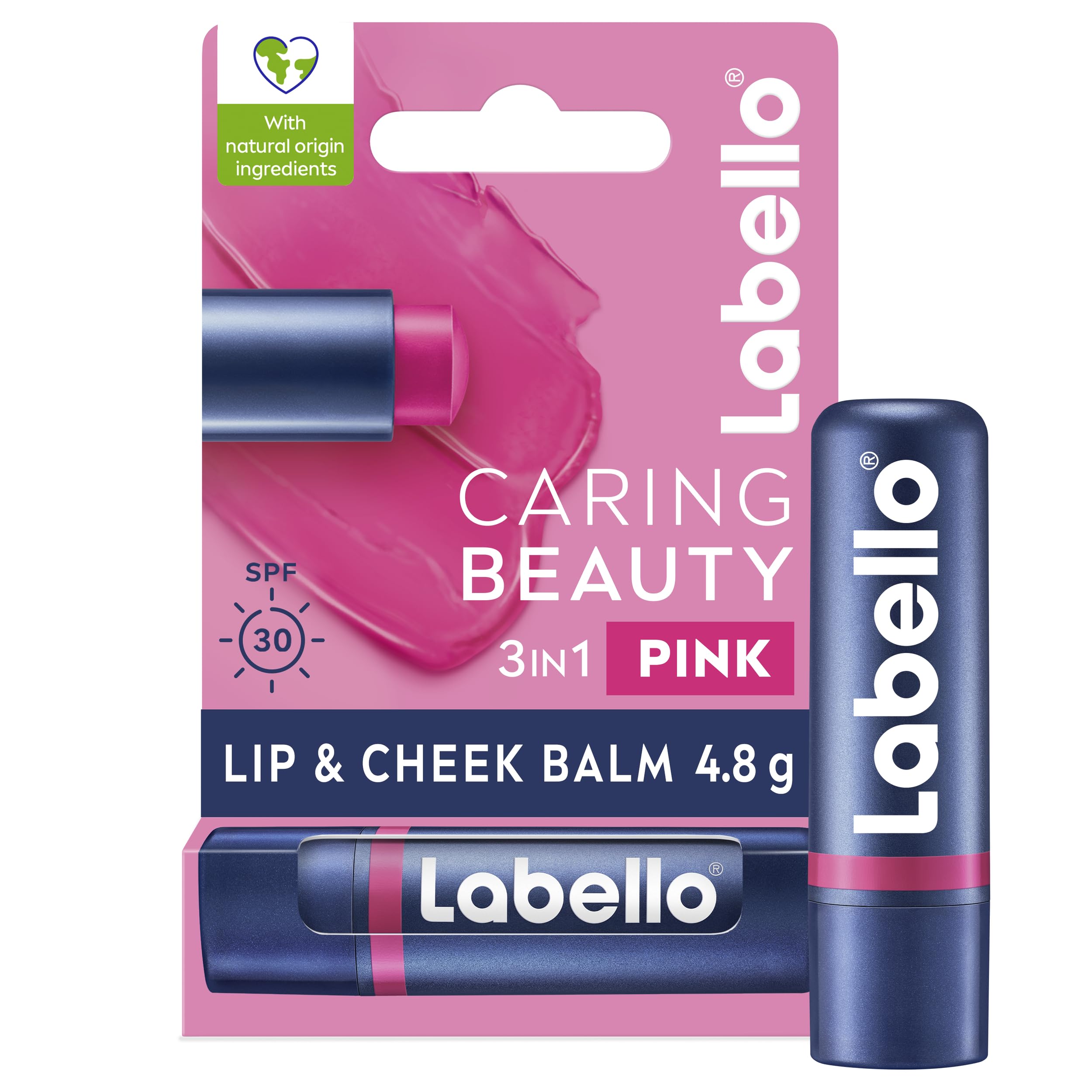 LABELLO Lip Caring Beauty Pink Color Lip and Cheek Balm SPF 30 Moisturising Tint with Sun Protection, 4.8g
