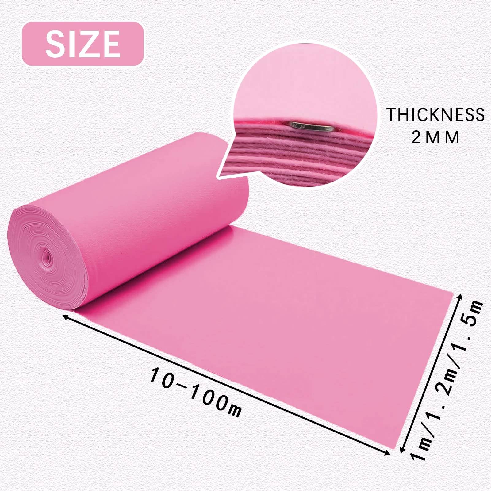 Gangenläufer, Rosa Polyester-Hochzeits-Gang-Läufer-Teppich-mehrere Größen 2mm(1.5x50m)
