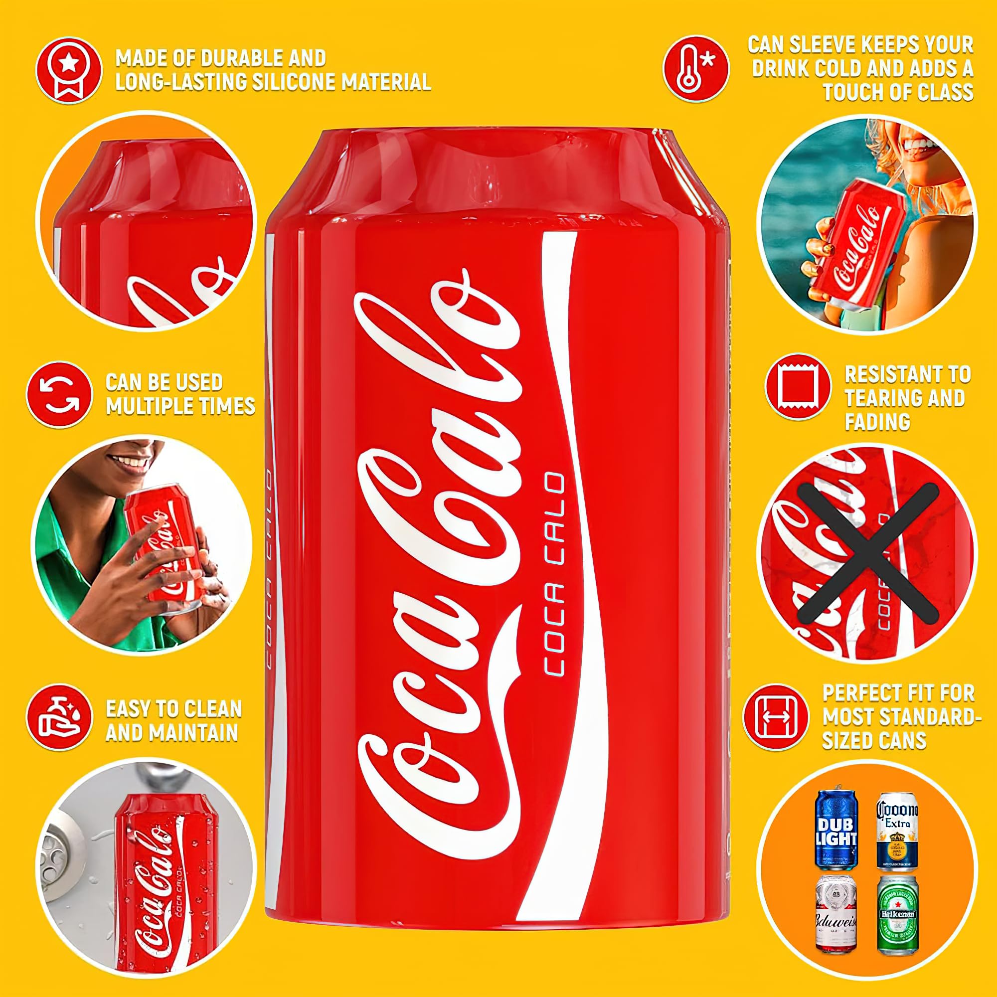 AVEDIA Beer Can Cover 500Ml - Bear Can Cover Silicone Sleeve For Hiding Drinks - Secret Tin Cover For Soda, Coke, And Cold Beverages - 2 Pcs, Fake Soda Can Cover, Red 4