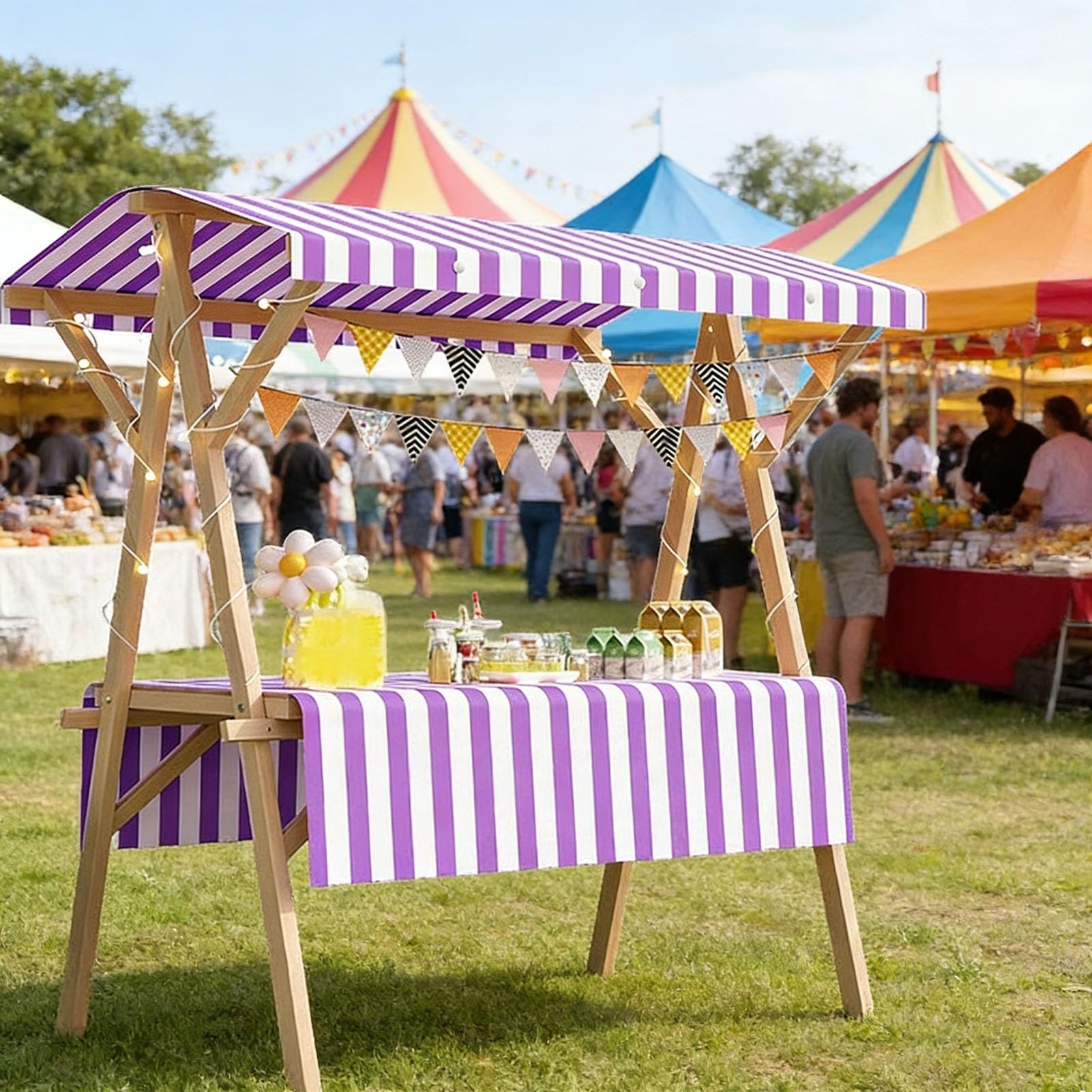 Stand de marché pliable bois auvent et comptoir ambulant pliable