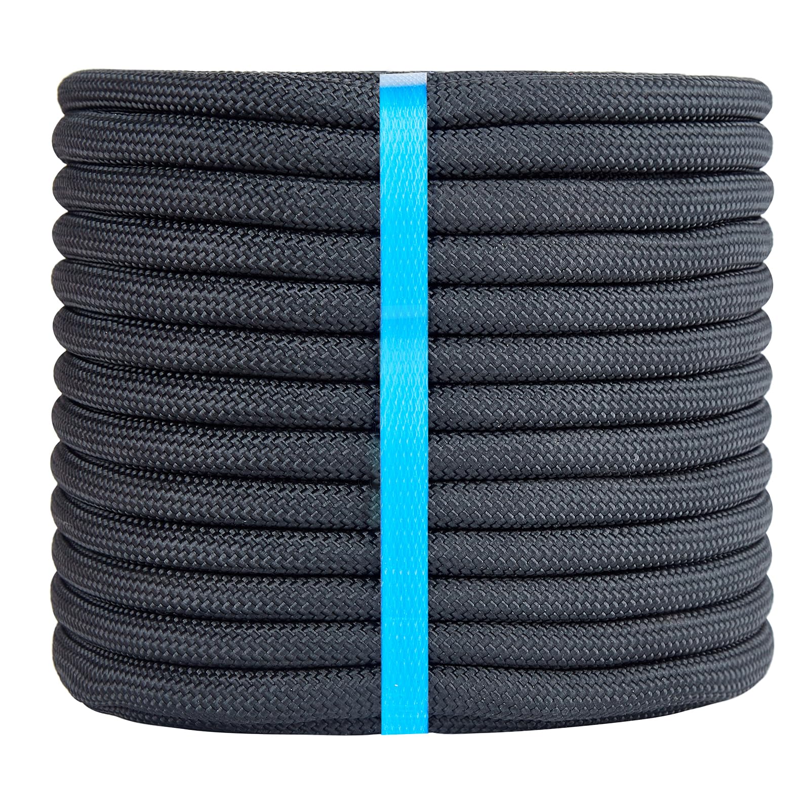 Cuerda de Escalada de 1/2 Pulgada, 150 pies, Cuerda de arborista de poliéster Trenzado Doble, Cuerda de Nailon Resistente para Anclaje, Trabajo en árboles, Carga, Tirar, Vela (Negro)