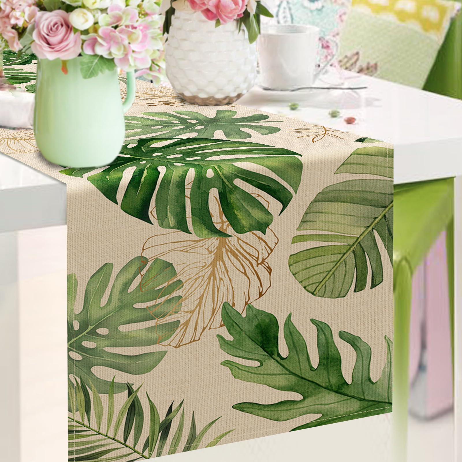 Seliem Monstera Tischlufer mit sommerlichen Palmenblttern, tropisches  Grn, Dekoration fr Zuhause, Kche, Esszimmer, Pflanze,  Frhlingsdekoration, ...