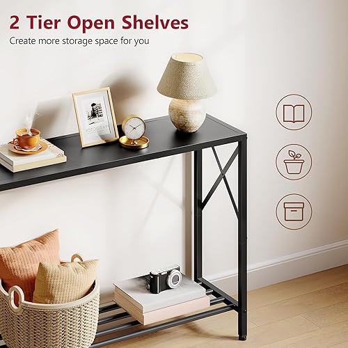 Miniatura 40 de Tajsoon Mesa consola de 41.8 pulgadas, mesa de entrada industrial de 2 niveles, mesa de sofá de entrada estrecha con estantes, pasillo, sala de