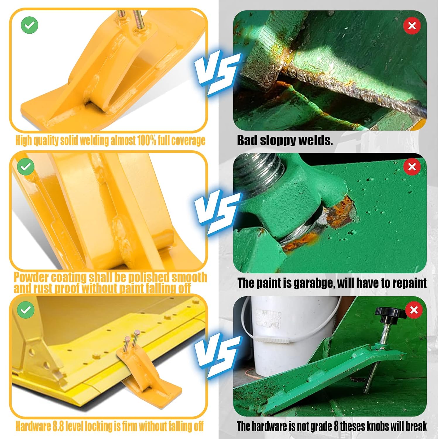 Tractor Bucket Protector(Upgraded Version), 2 Pcs Ski Edge Protector, Turf Tamer Skid Protector with Grade8.8 Double Lock Nuts and Bolts, Heavy Duty Steel for Snow Removal Spreading Gravel,Yellow