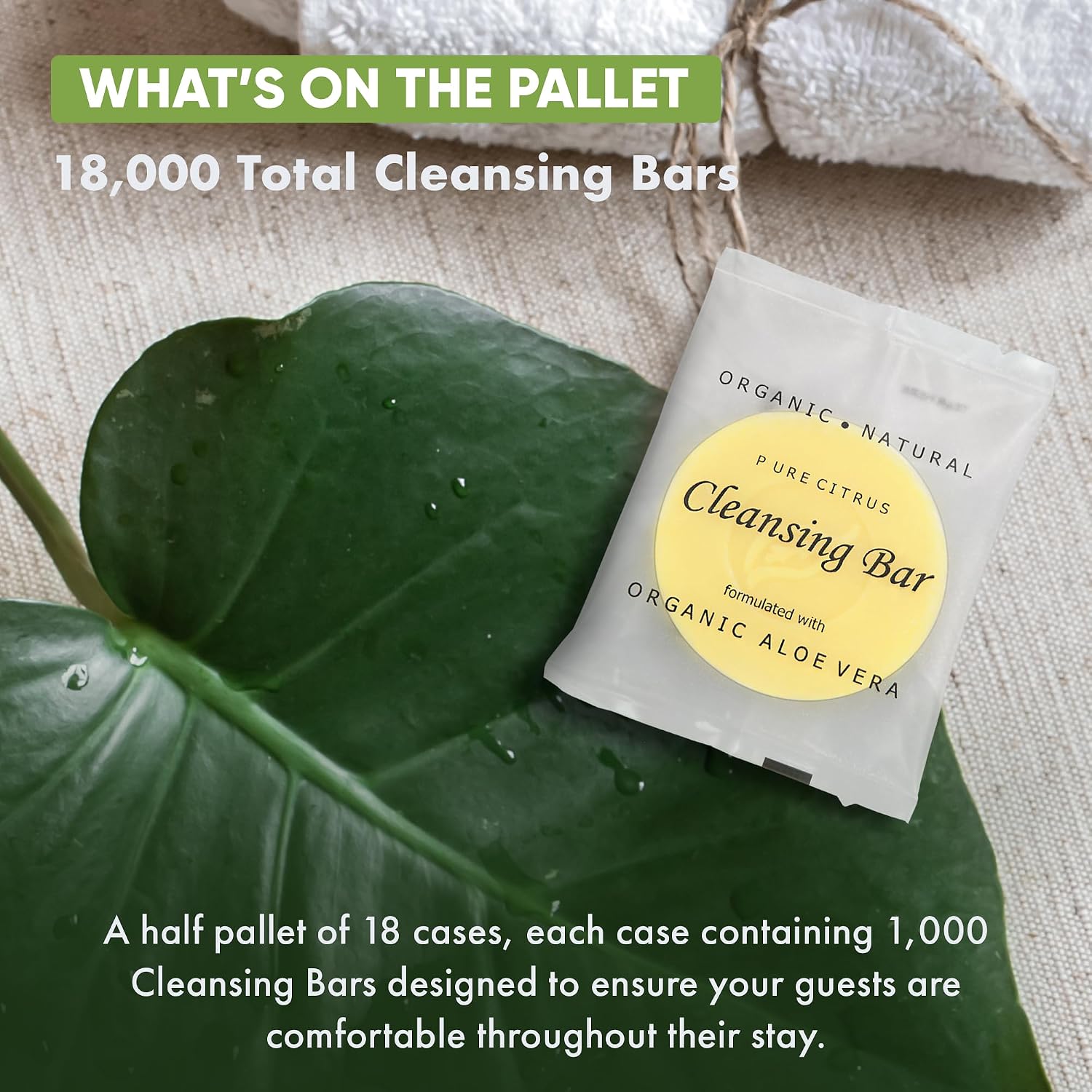 Desert Breeze Aloe Vera Cleansing Bar | Travel Size Hotel Toiletries Bulk Set for Airbnb Essentials | 0.5 oz Cleansing Bar | Half Pallet (18 cases with 1,000 units each - 18,000 pieces)
