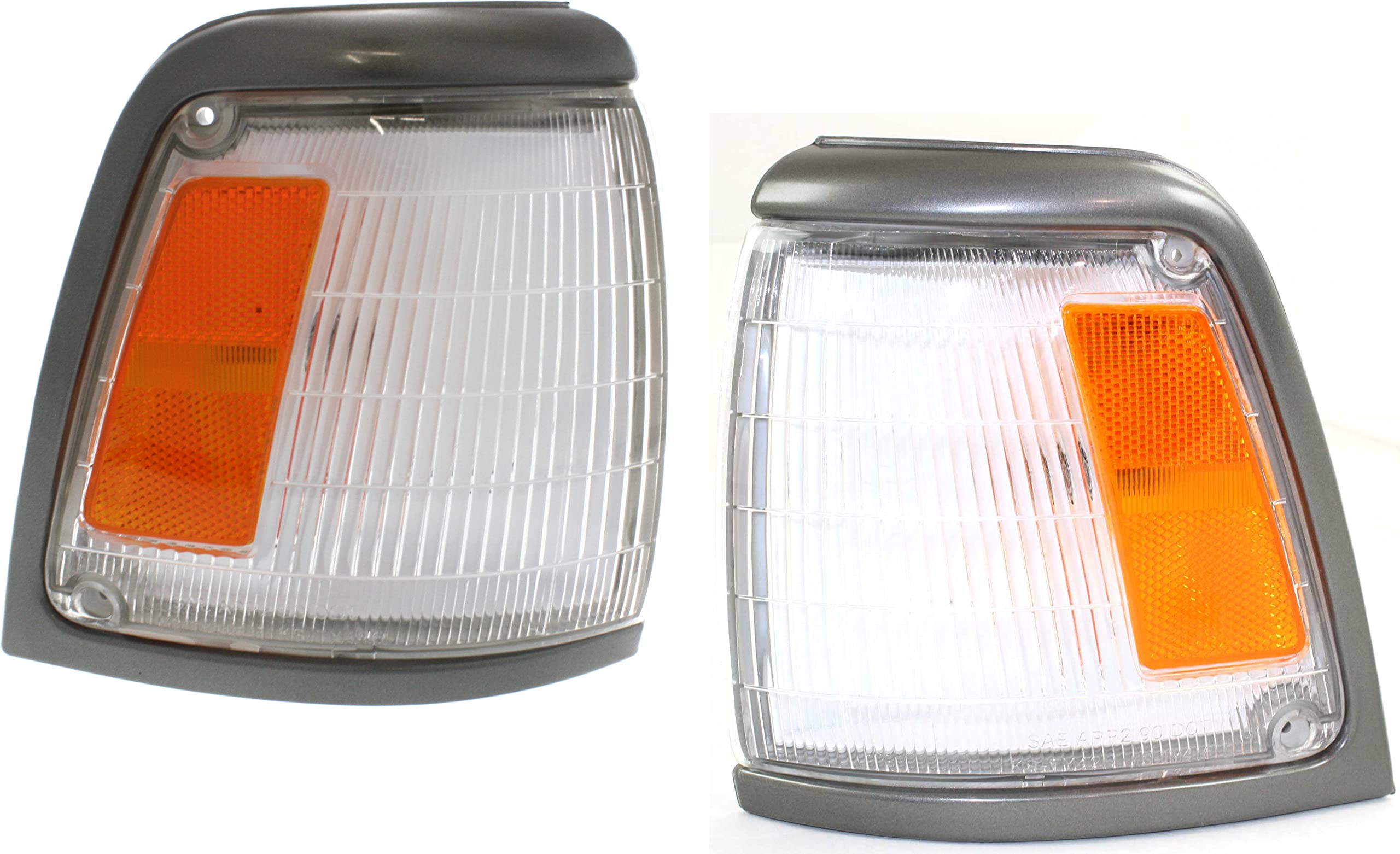 Evan Fischer Driver and Passenger Side Corner Light Set Compatible with 1992-1995 Toyota Pickup 2WD With Bulb With Gray Trim TO2521128, TO2520126
