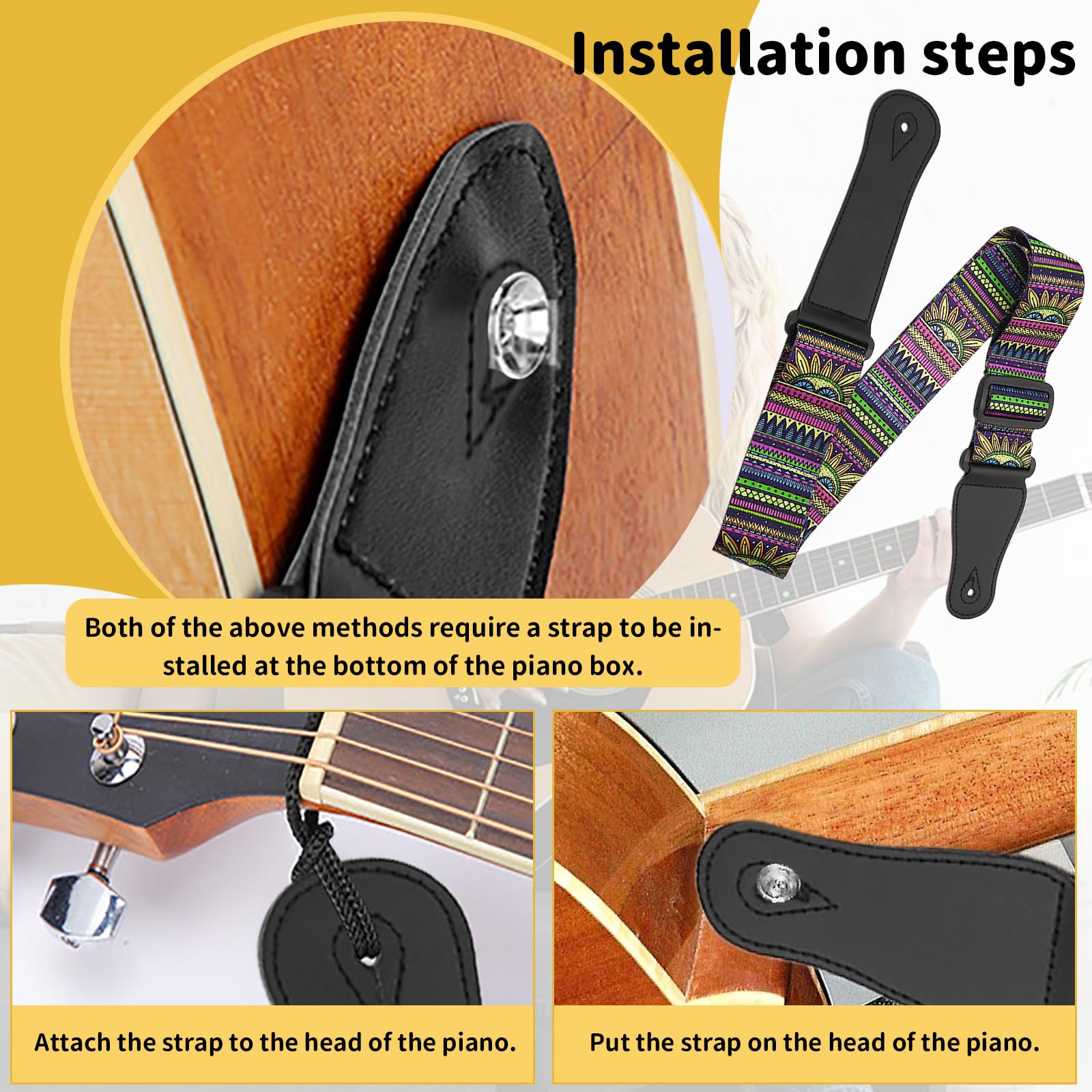 Feibety Guitar Strap,Retro Bohemian Pattern Nylon Personalised Locks Acoustic Guitar Strap for Acoustic,Classical,Electric and Bass Guitars,Best Gifts for Adult & Kids,Guitarists - Image 3