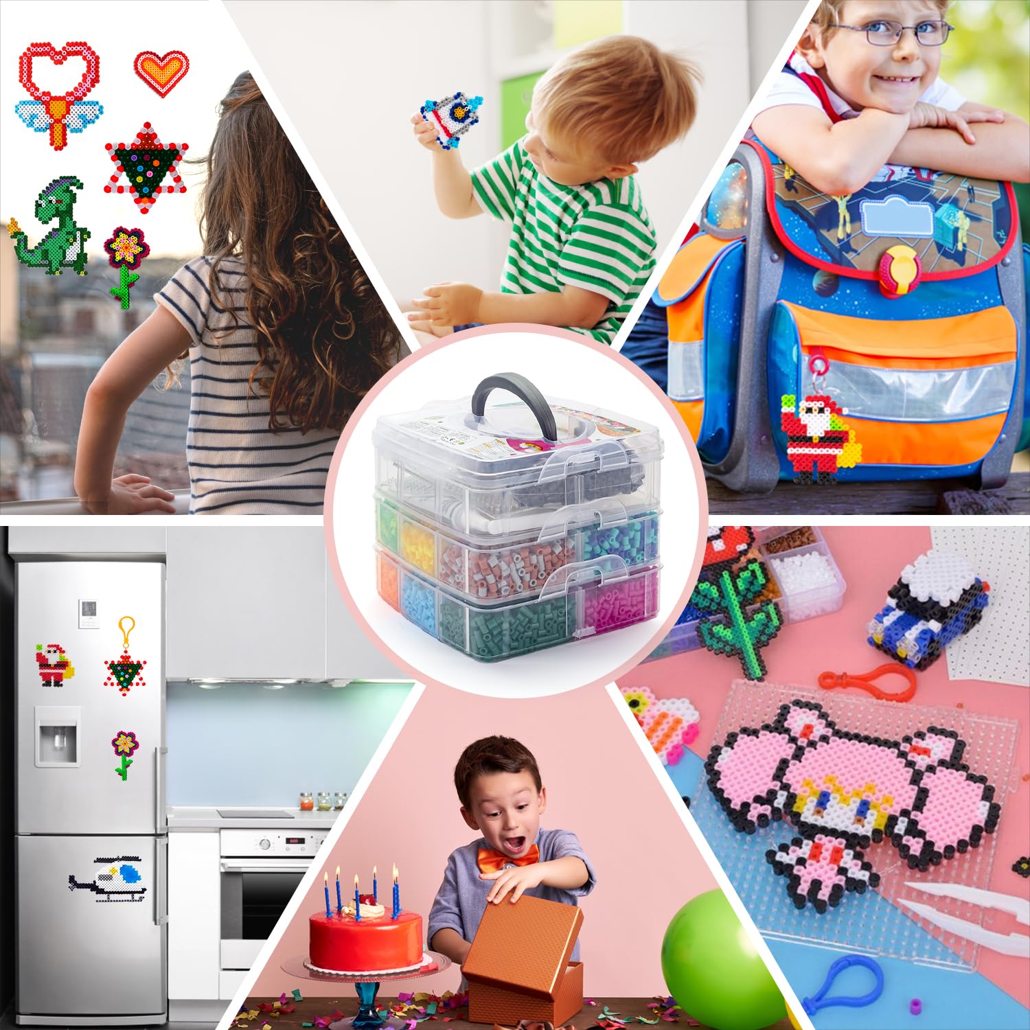 SLEMAKO Perline da Stirare, 10600 creativo Perline a Fusione con Custodia Trasparente, 6 Pegboard, Guida Utente, Set Creativo per Gioielli e Decorazioni Fai Da Te, 5MM Idea Regalo per Bambini e Natale