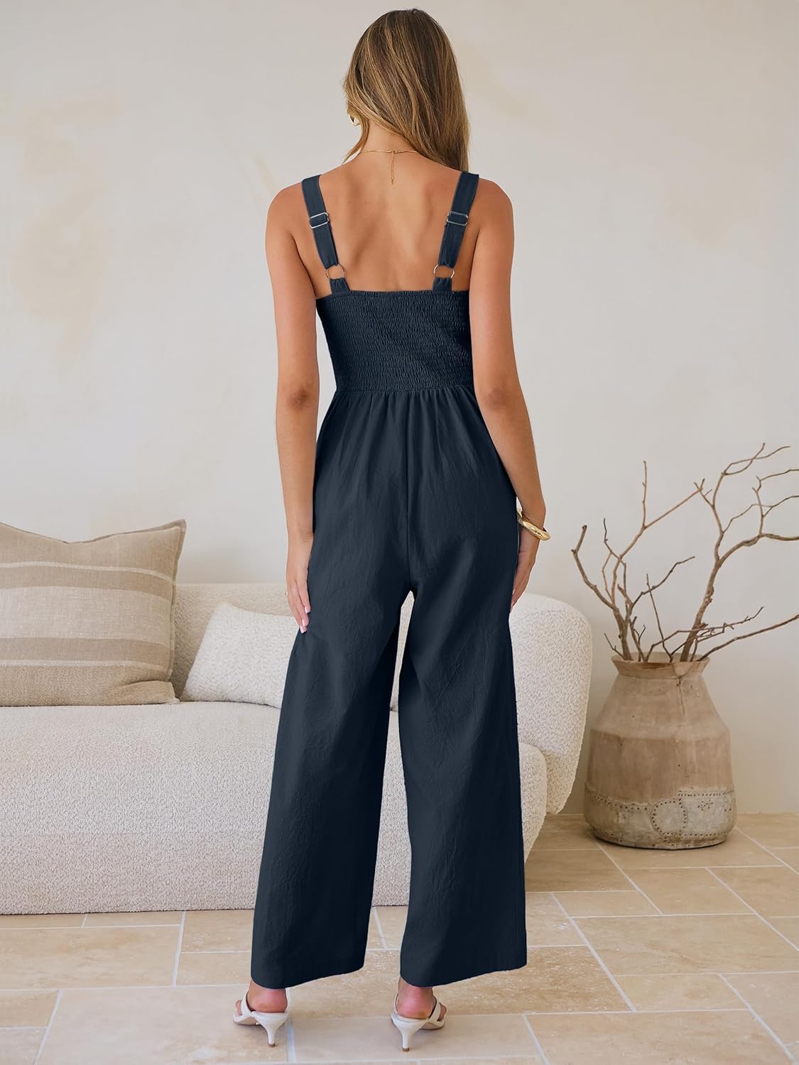 ANRABESS Womens Jumpsuit Casual Summer Wide Leg Sleeveless Smocked One Piece Romper 2026 Beach Travel Vacation Jumper Outfits - Image 4