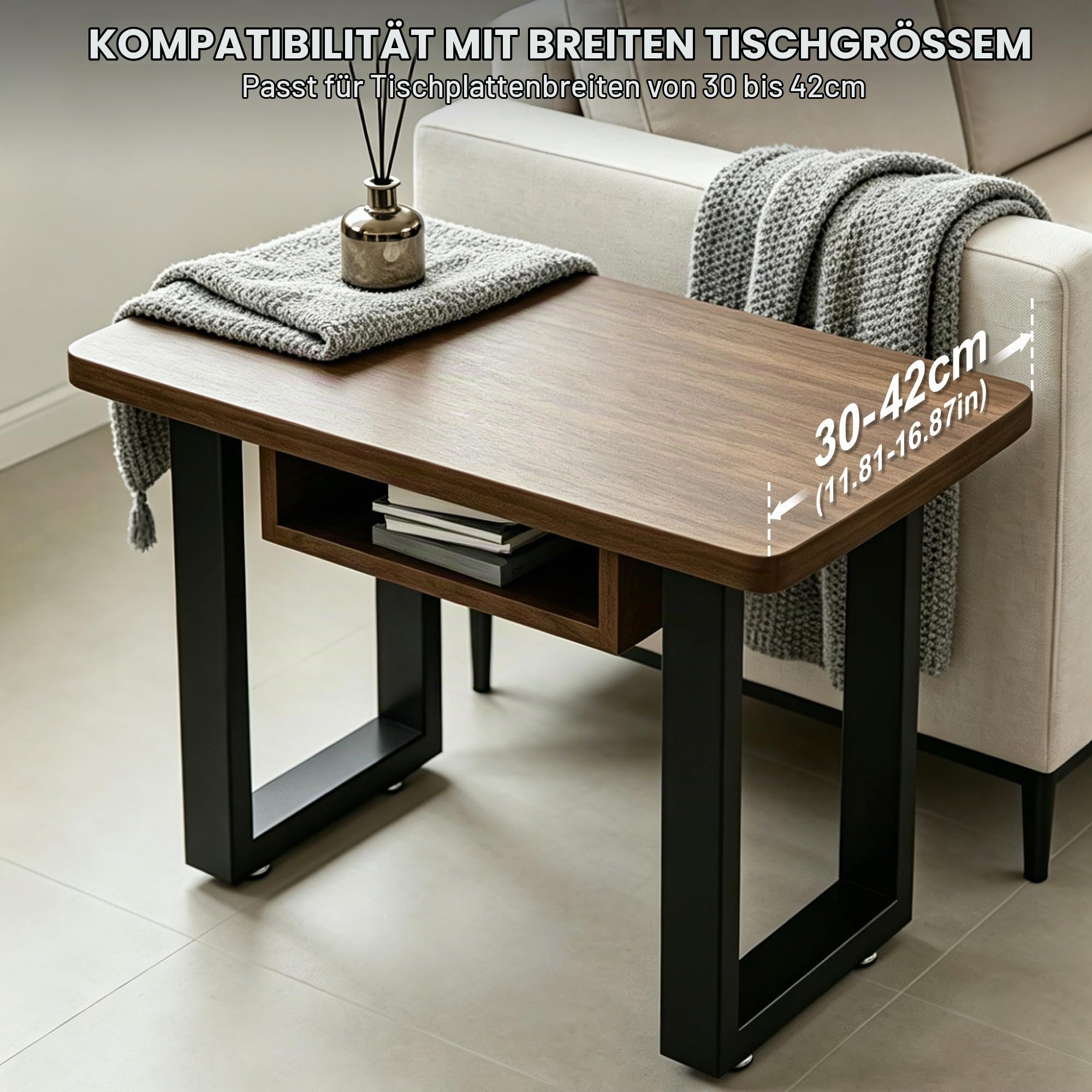 Robuste stuhlbeine, 40 cm, 2 Stück, industrieller möbelfüße aus schwarzem Metall , Stahlstützrohr für bankbein couchtisch beine und DIY tischbeine metall schwarz – quadratische Form (11.8inch)