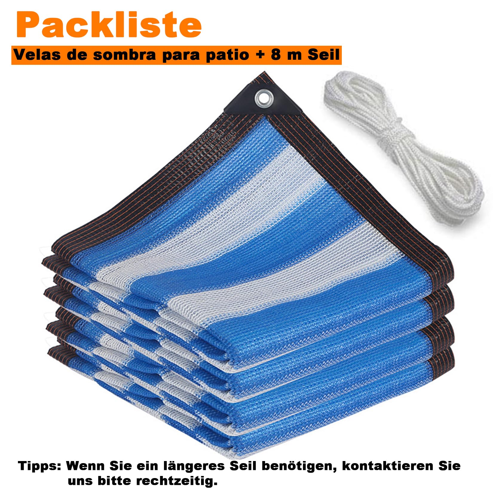 Segeltuch mit ösen und Befestigungsseile - 10x10m - 65% Beschattungsrate, Kratzfest - Schattiernetz - Sonnensegel für Gewächshaus Garten Gemüseg, Blaue Streifen
