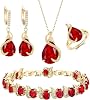 EVER FAITH Wedding Jewelry Set for Bride Bridesmaid, Glamour Teardrop Cubic Zirconia Pendant Necklace Earrings Tennis Bracelet Open Ring Sets for BirthdayValentines DayMothers DayChristmas