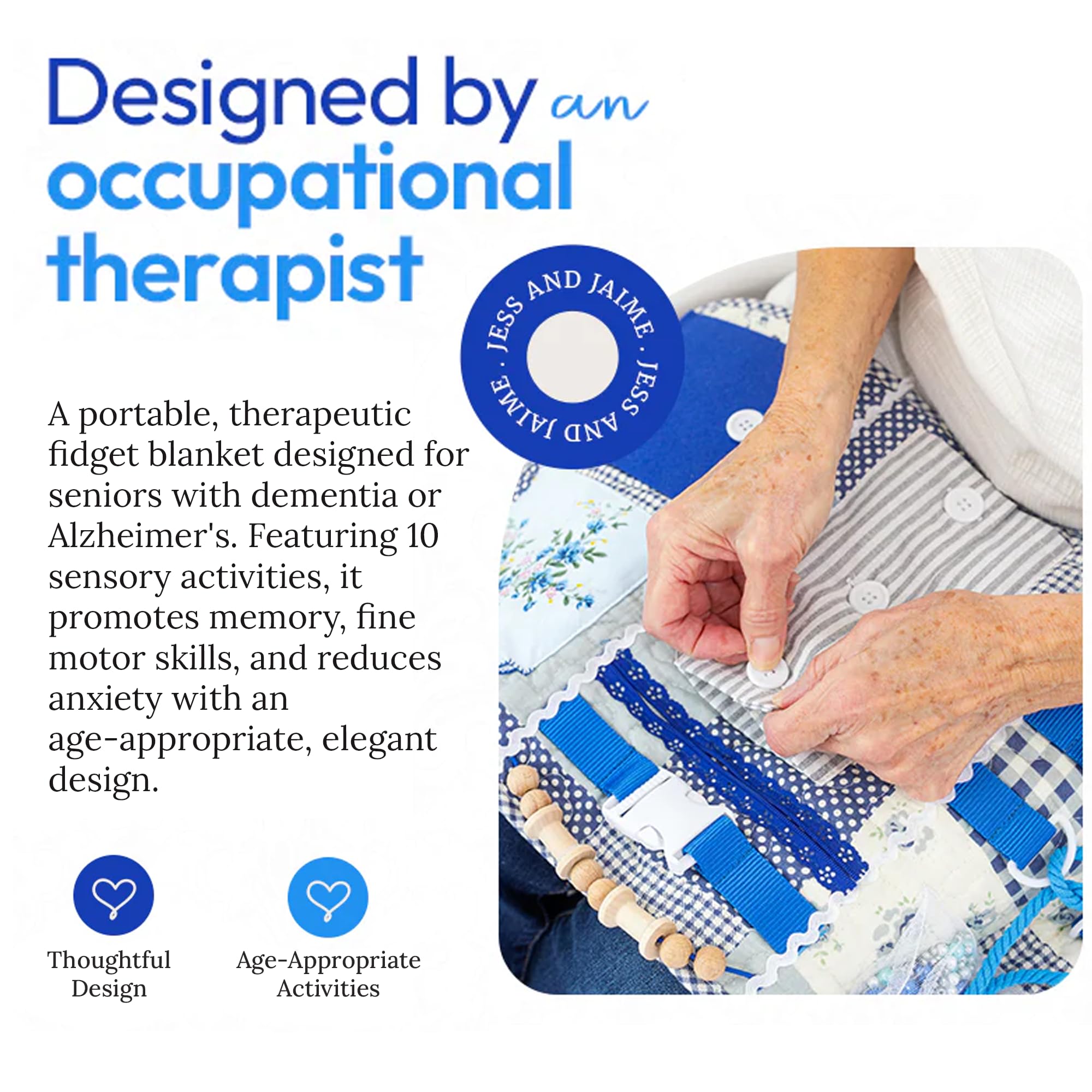 Manta antiestrés para adultos con demencia con diez dispositivos y actividades de demencia, el mejor regalo para pacientes con demencia, 20 x 12 pulgadas, manta azul ocupada para pacientes con